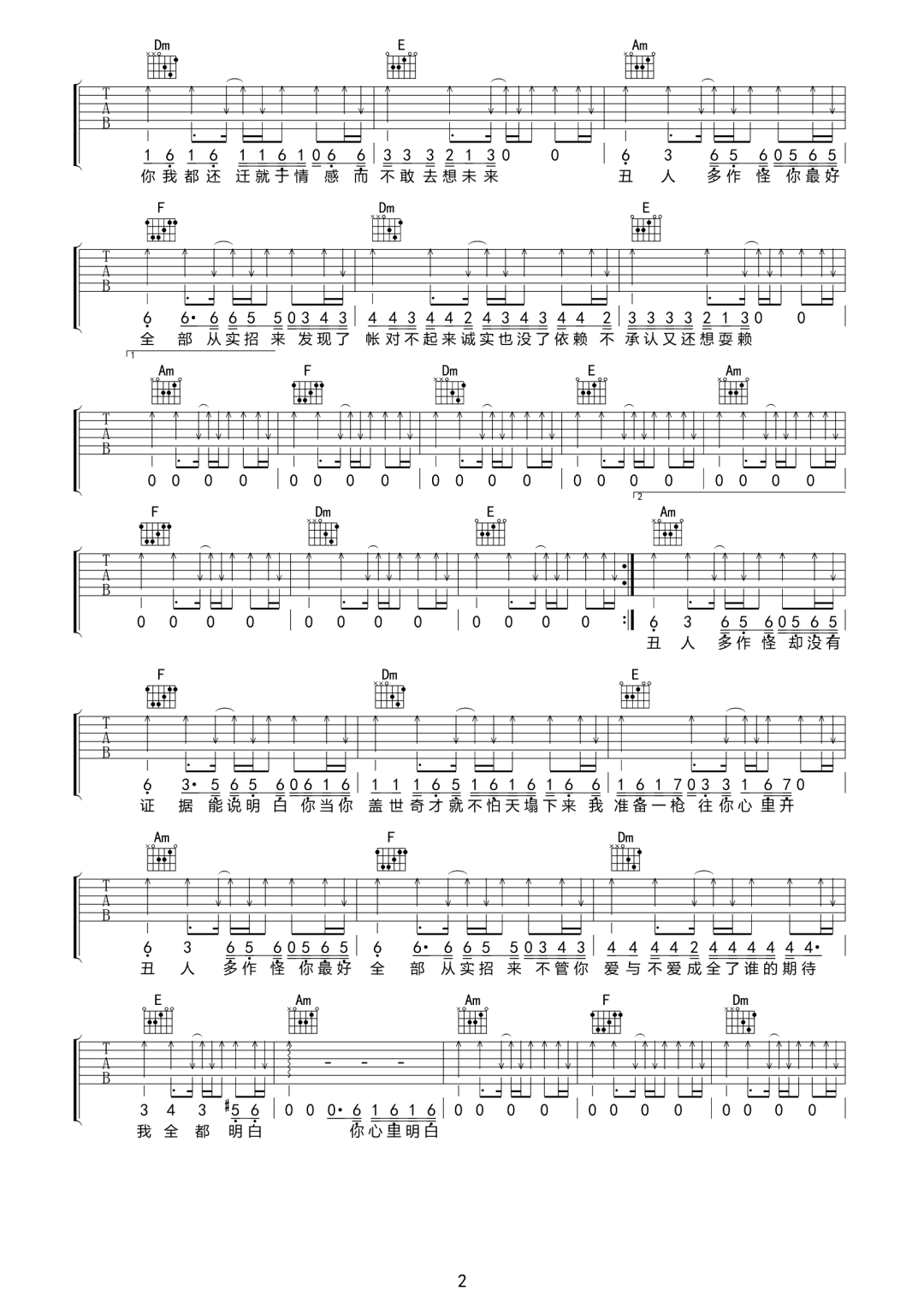 丑人多作怪吉他谱2-告五人