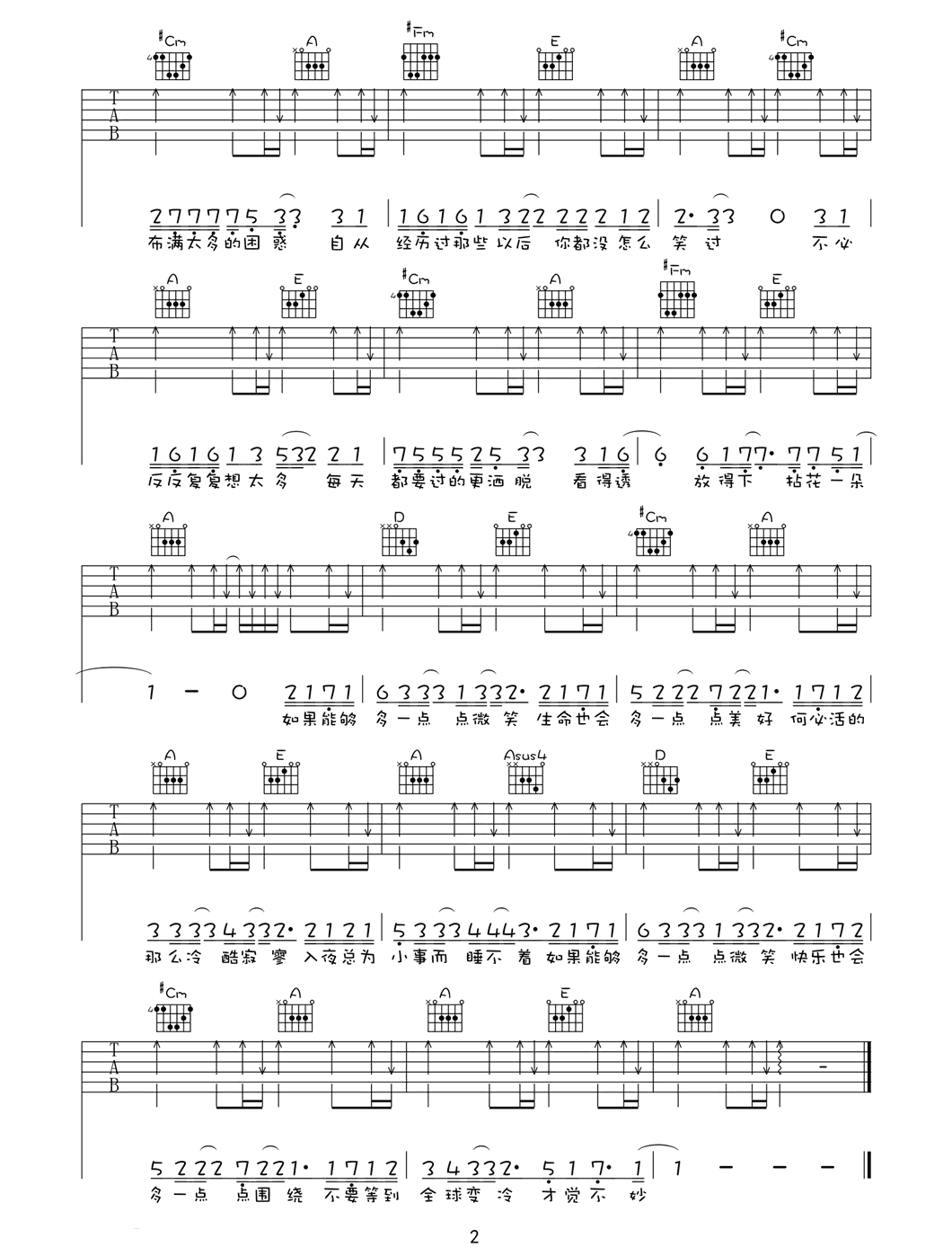 全球变冷吉他谱_许嵩_A调双音指法扫弦版-图片1