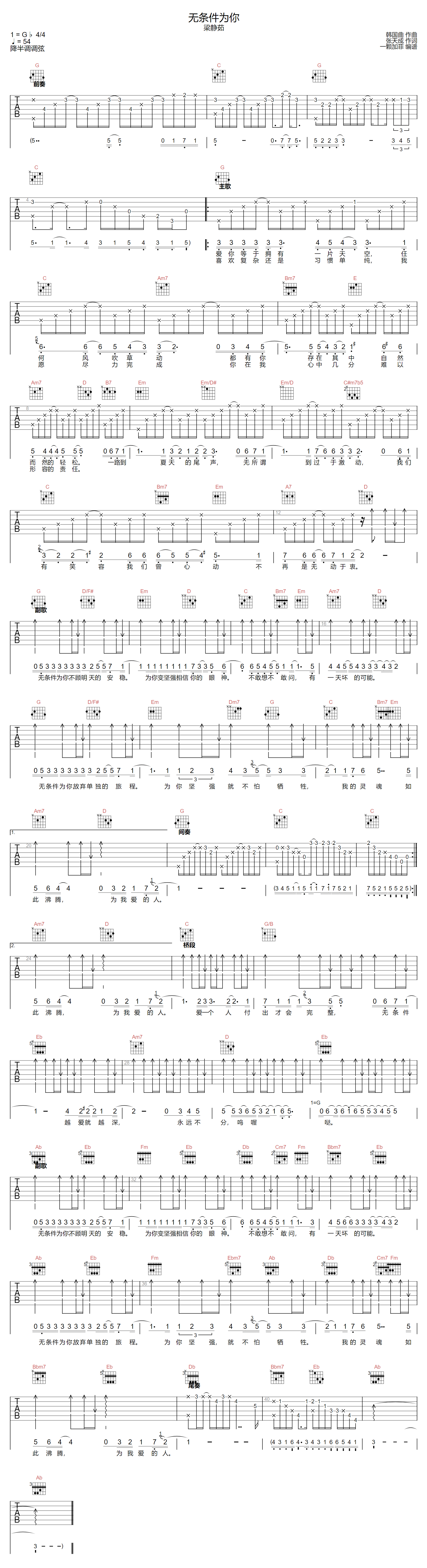 无条件你吉他谱-梁静茹