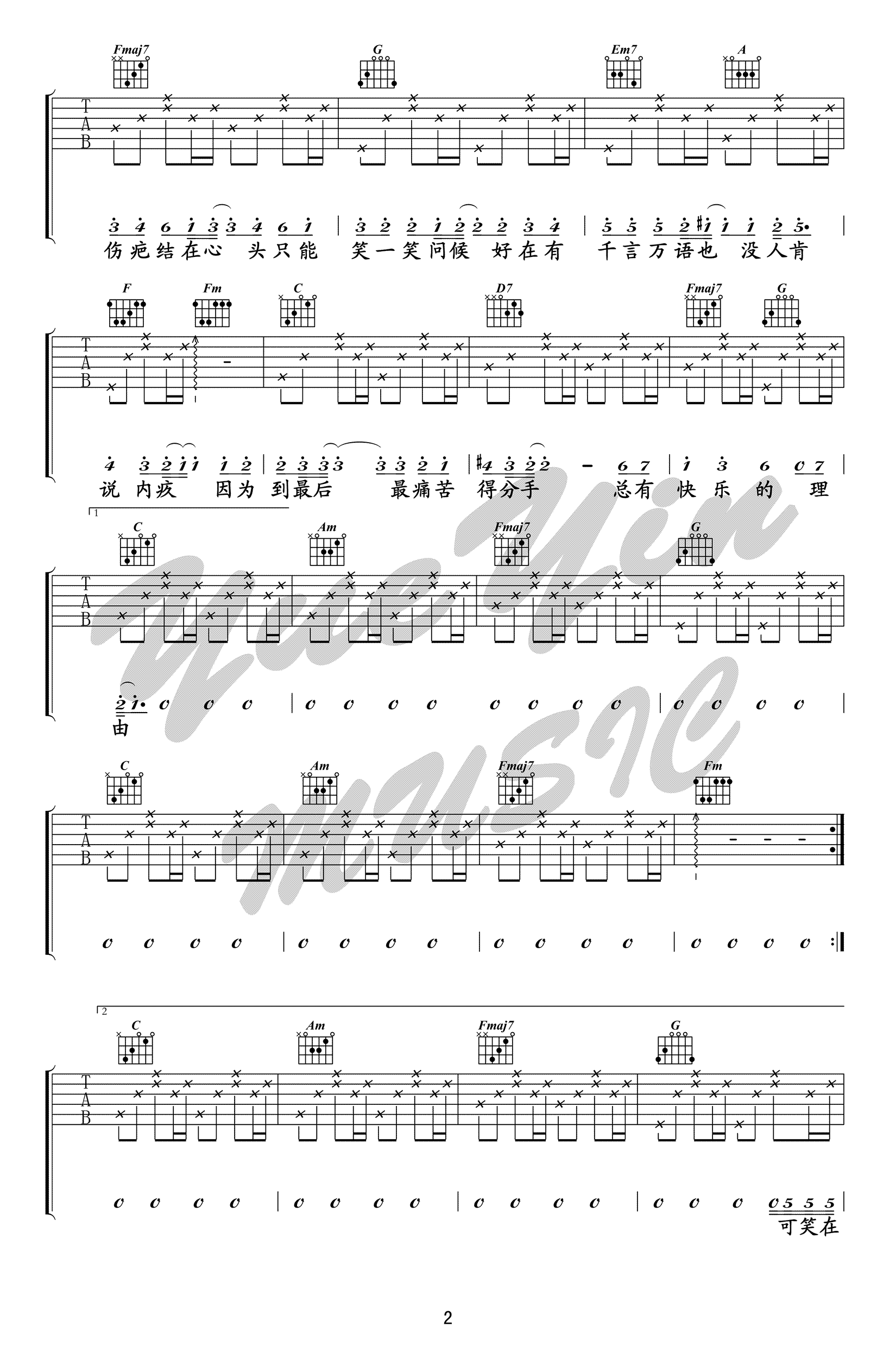 爱了很久的朋友吉他谱2-田馥甄