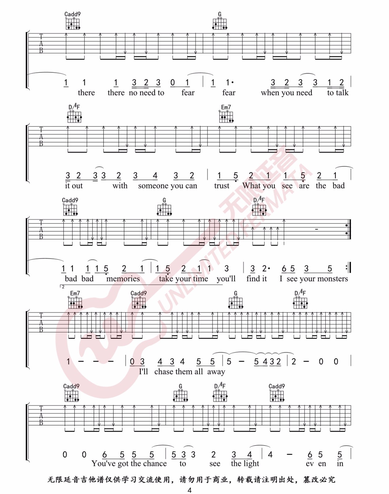 Monsters吉他谱_Katie Sky_G调双音原版-图片1