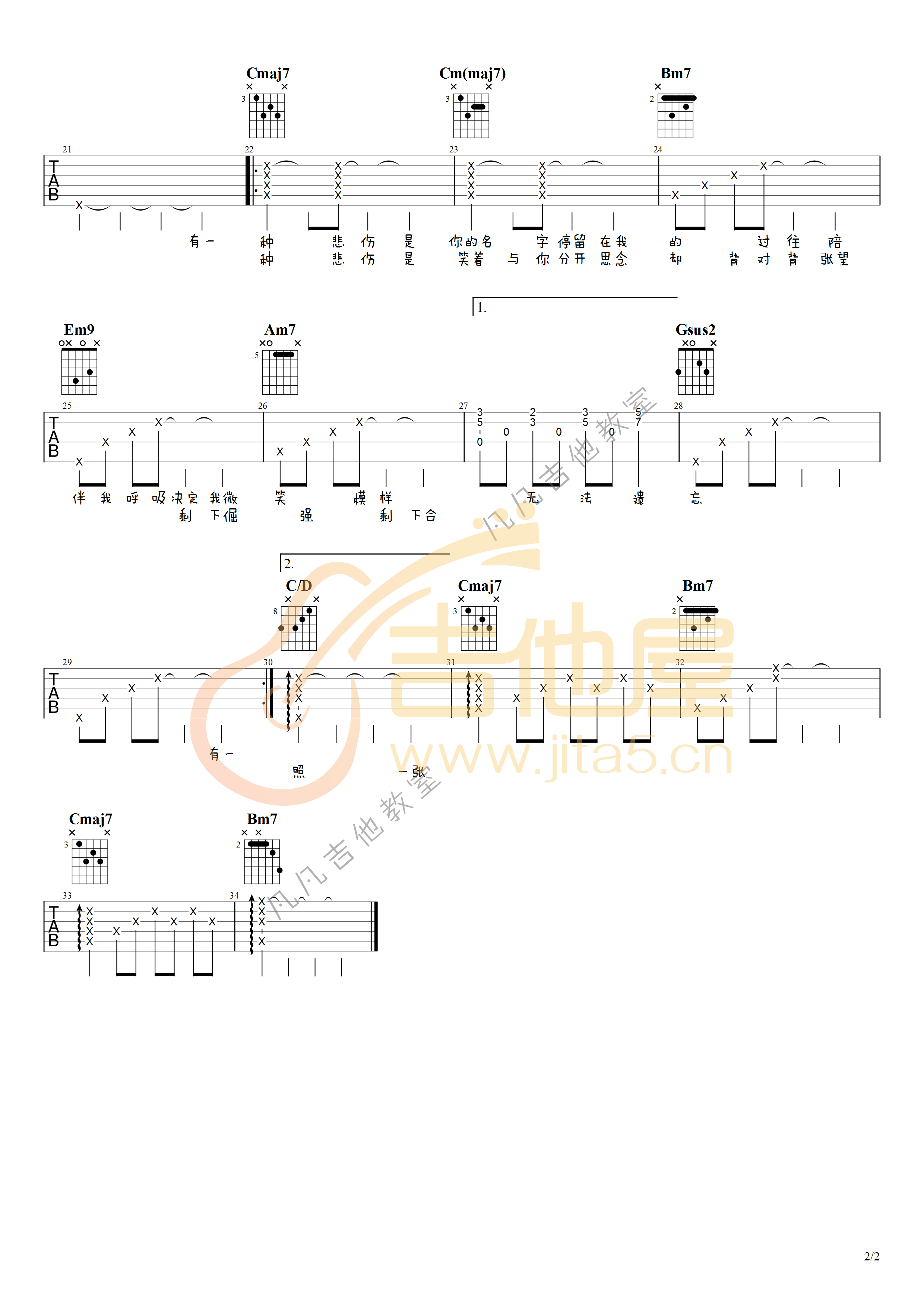 有一种悲伤吉他谱2-黄丽玲