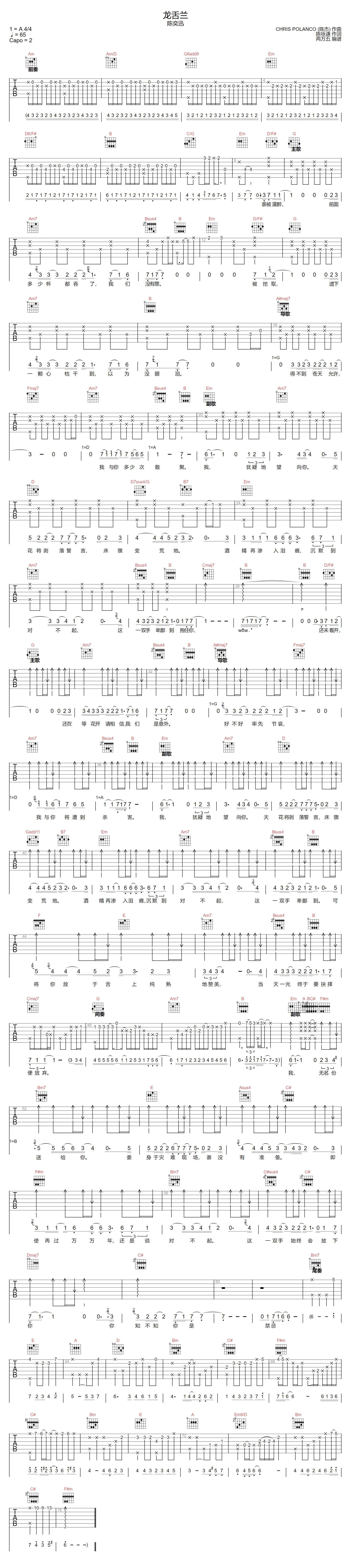 龙舌兰吉他谱-陈奕迅