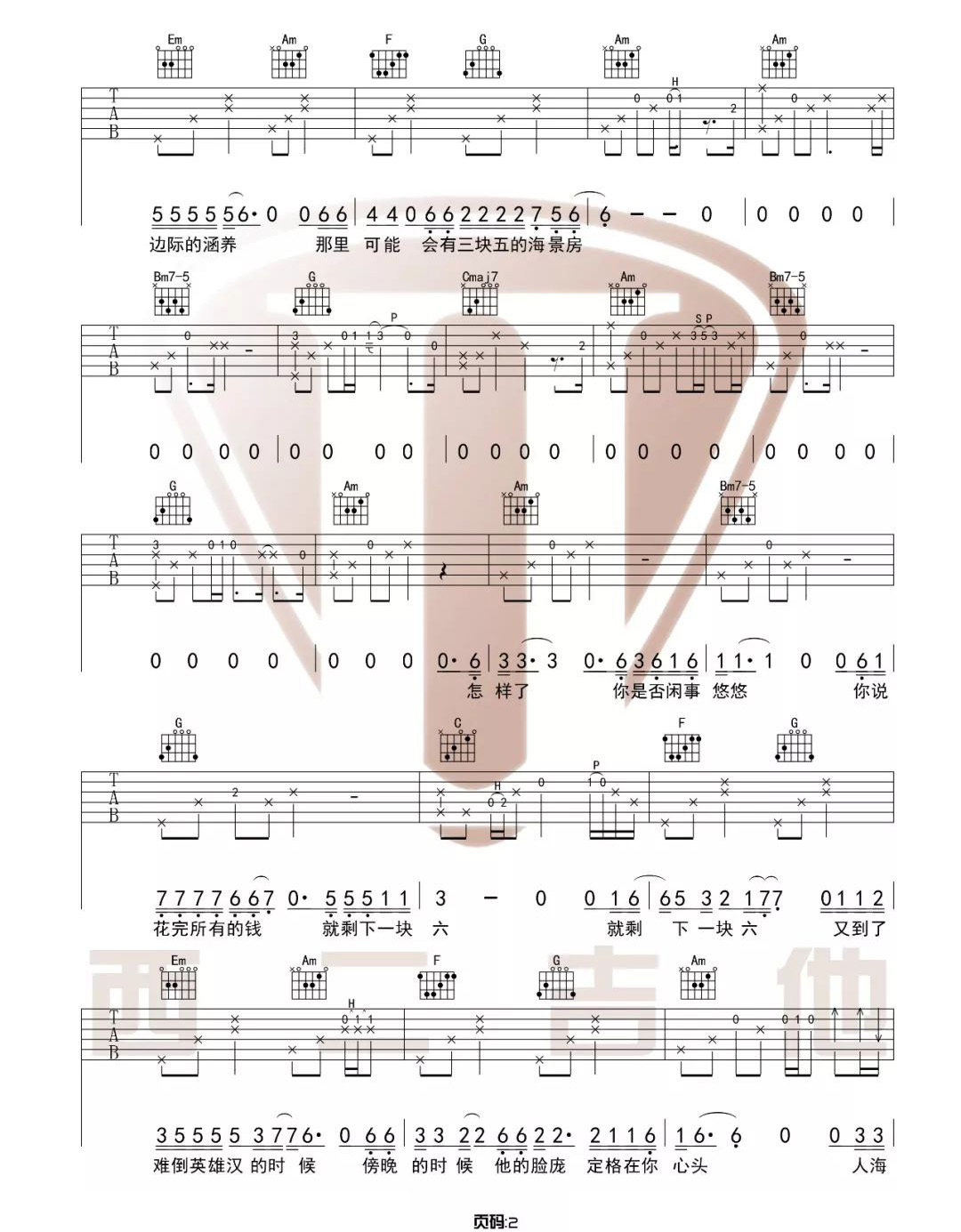 四块五吉他谱_隔壁老樊_C调和弦版 弹唱教学视频-图片1