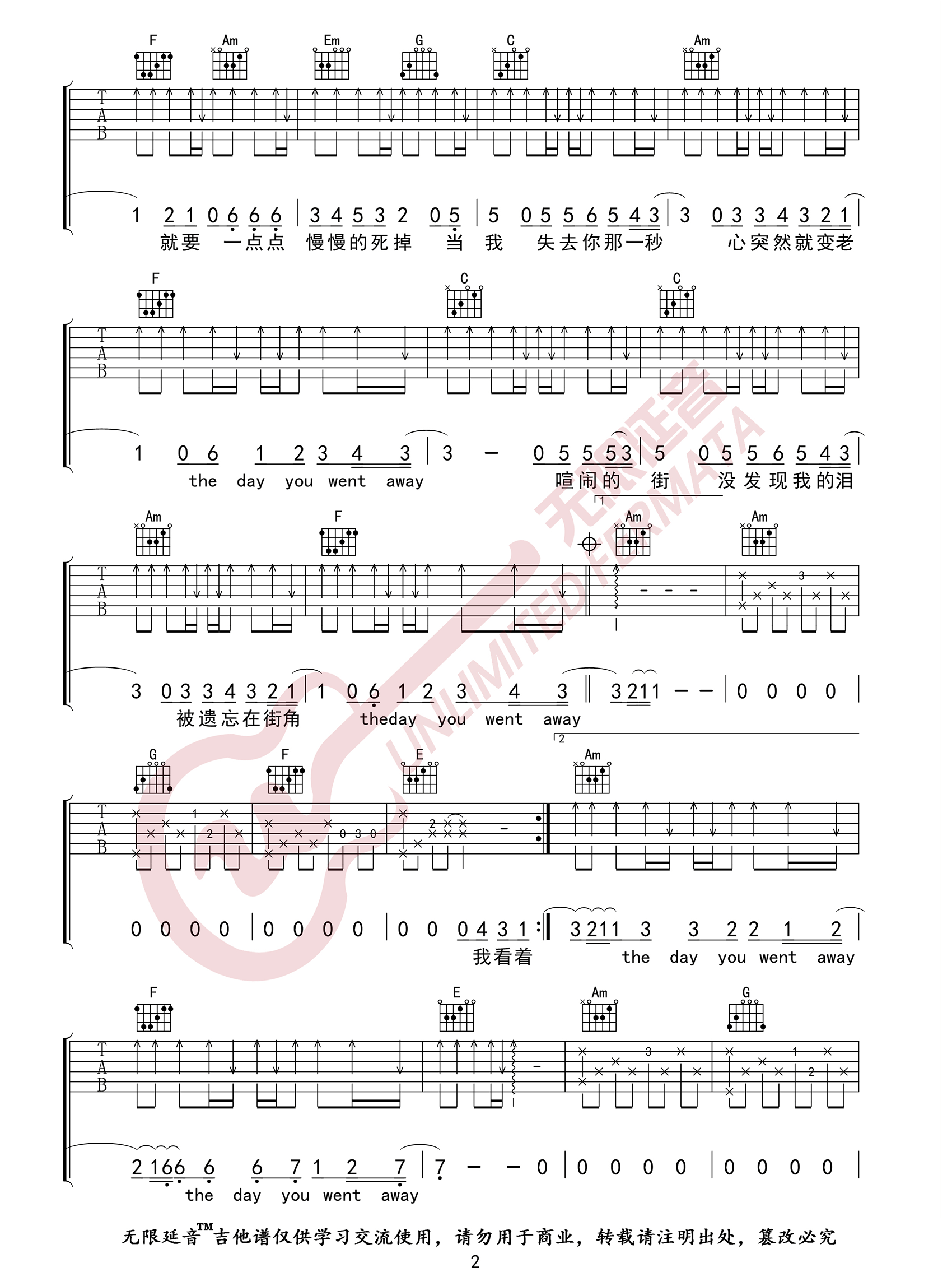 第一次爱的人吉他谱_王心凌_C调演奏指法-图片1