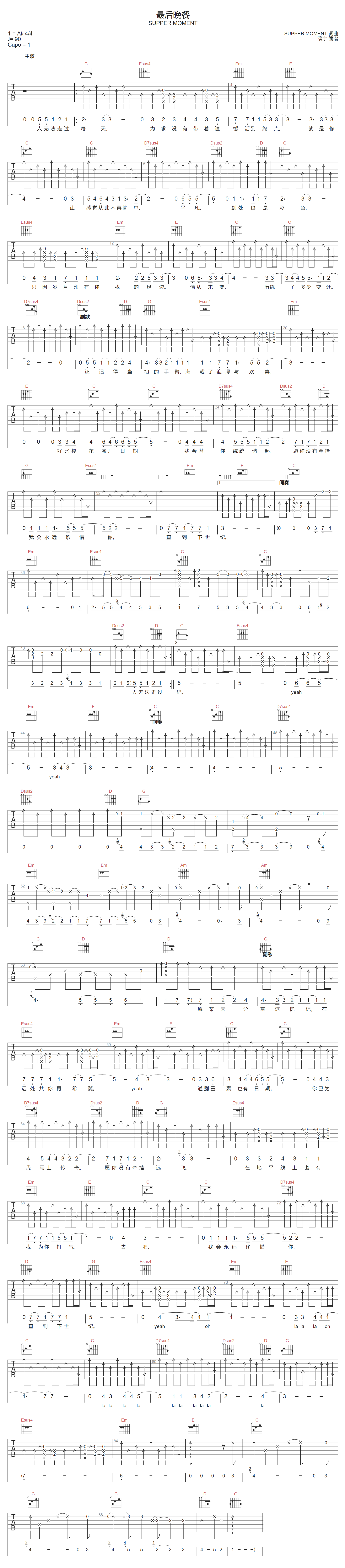 最后晚餐吉他谱_Supper Moment_G调演奏版