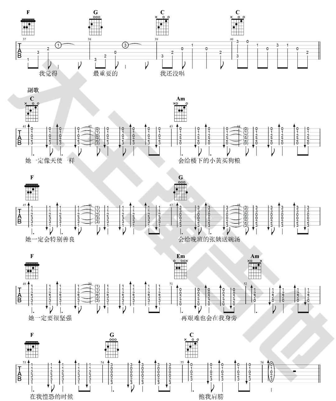 姑娘吉他谱_王源_C调双音版 弹唱教学视频-图片1