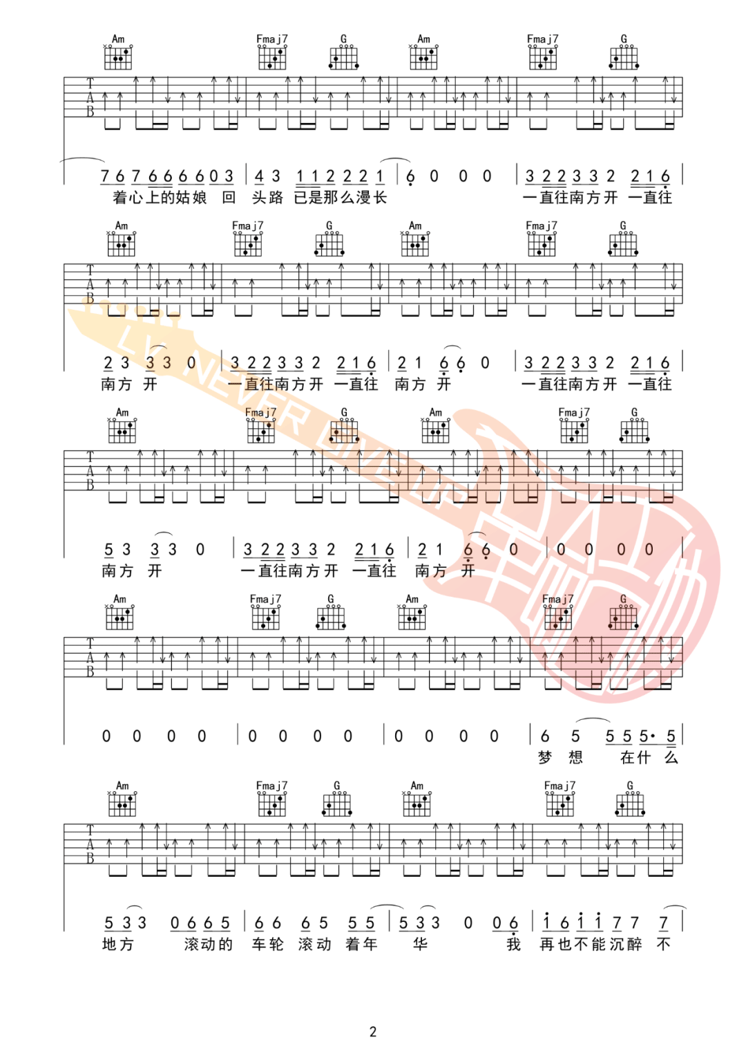 公路之歌吉他谱_痛仰乐队_C调扫弦版 弹唱教学视频-图片1