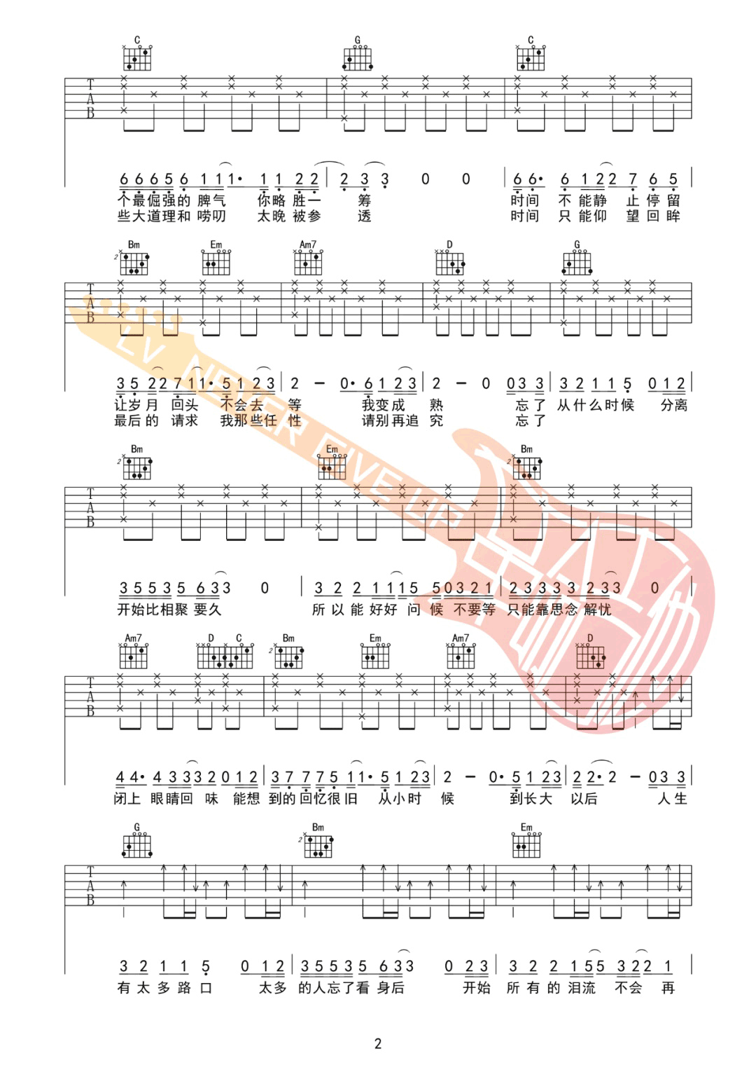 欠父亲的话吉他谱_赵雷_G调调弦版 弹唱教学视频-图片1