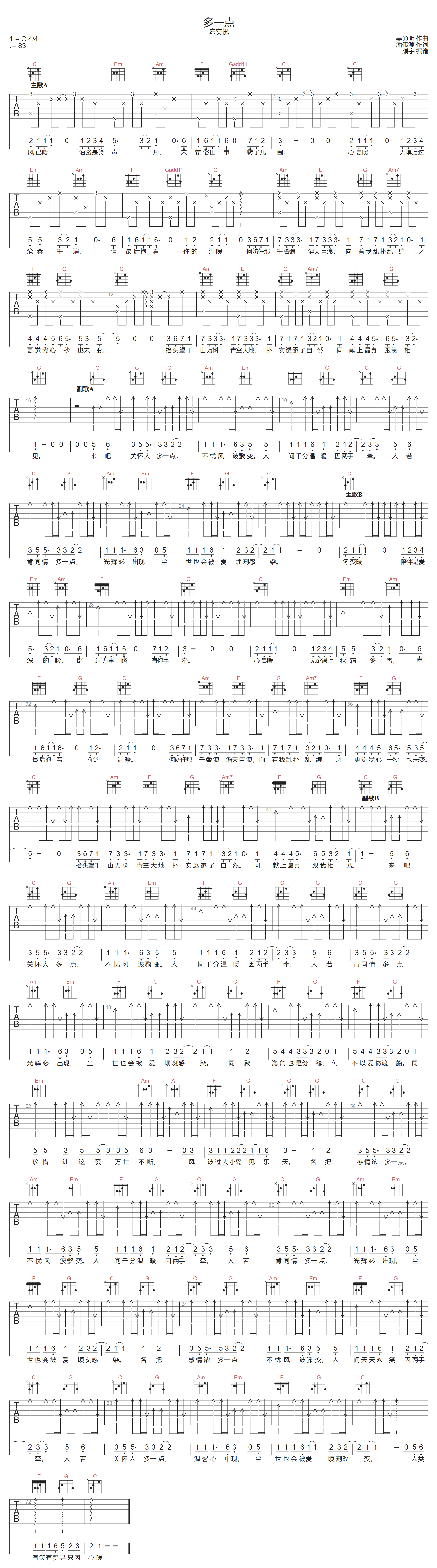 多一点吉他谱-陈奕迅