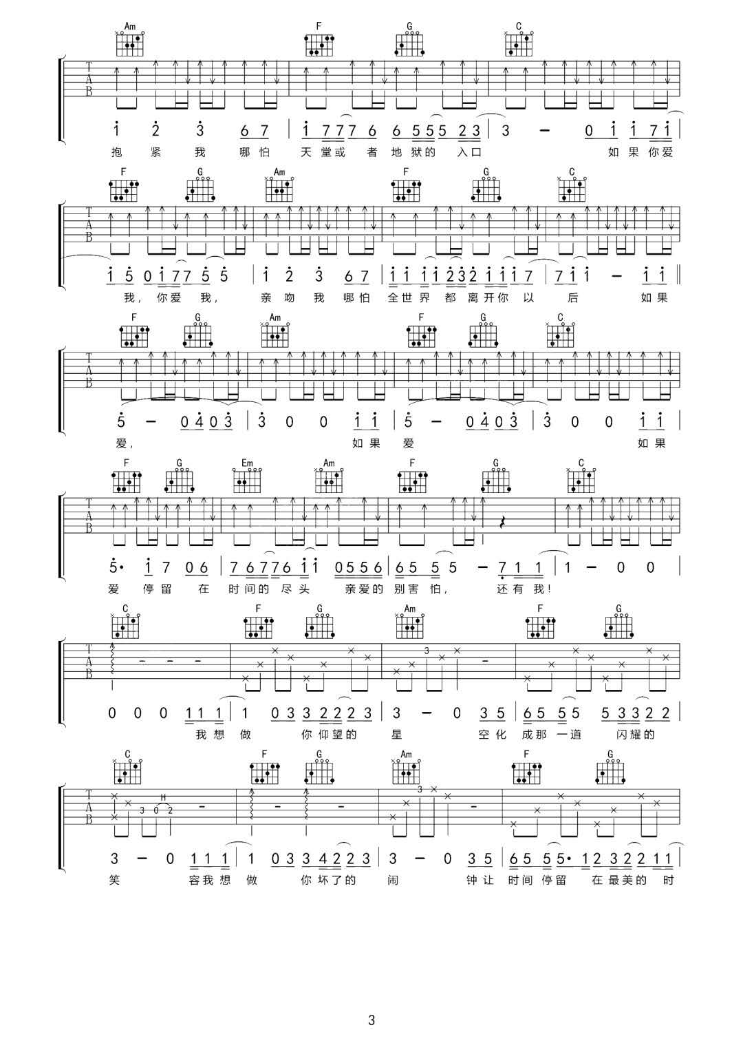 还有我吉他谱_梁雨_C调扫弦版