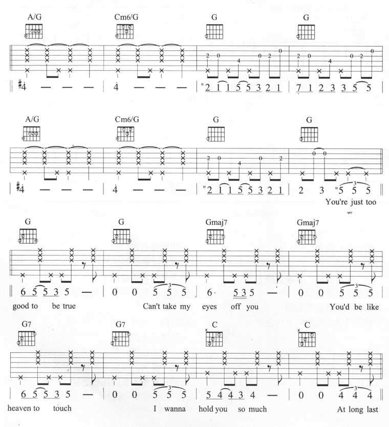 Can’t Take My Eyes Off You吉他谱_王若琳_G调扫弦版