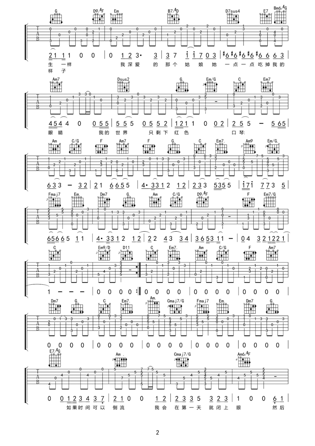 他妈的吉他谱_尧十三_G调双音指法原版-图片1
