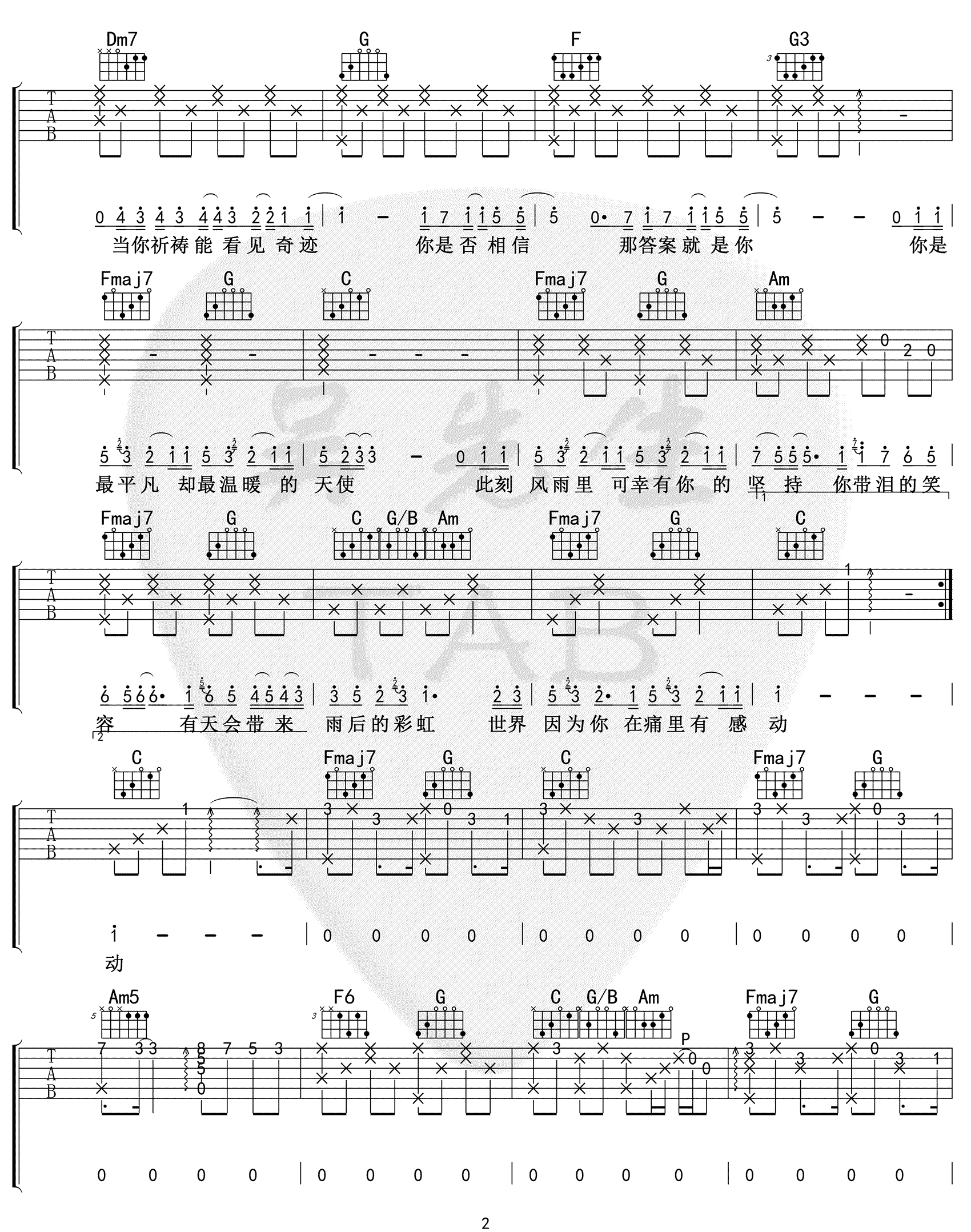 平凡天使吉他谱_邓紫棋_C调调弦指法原版-图片1