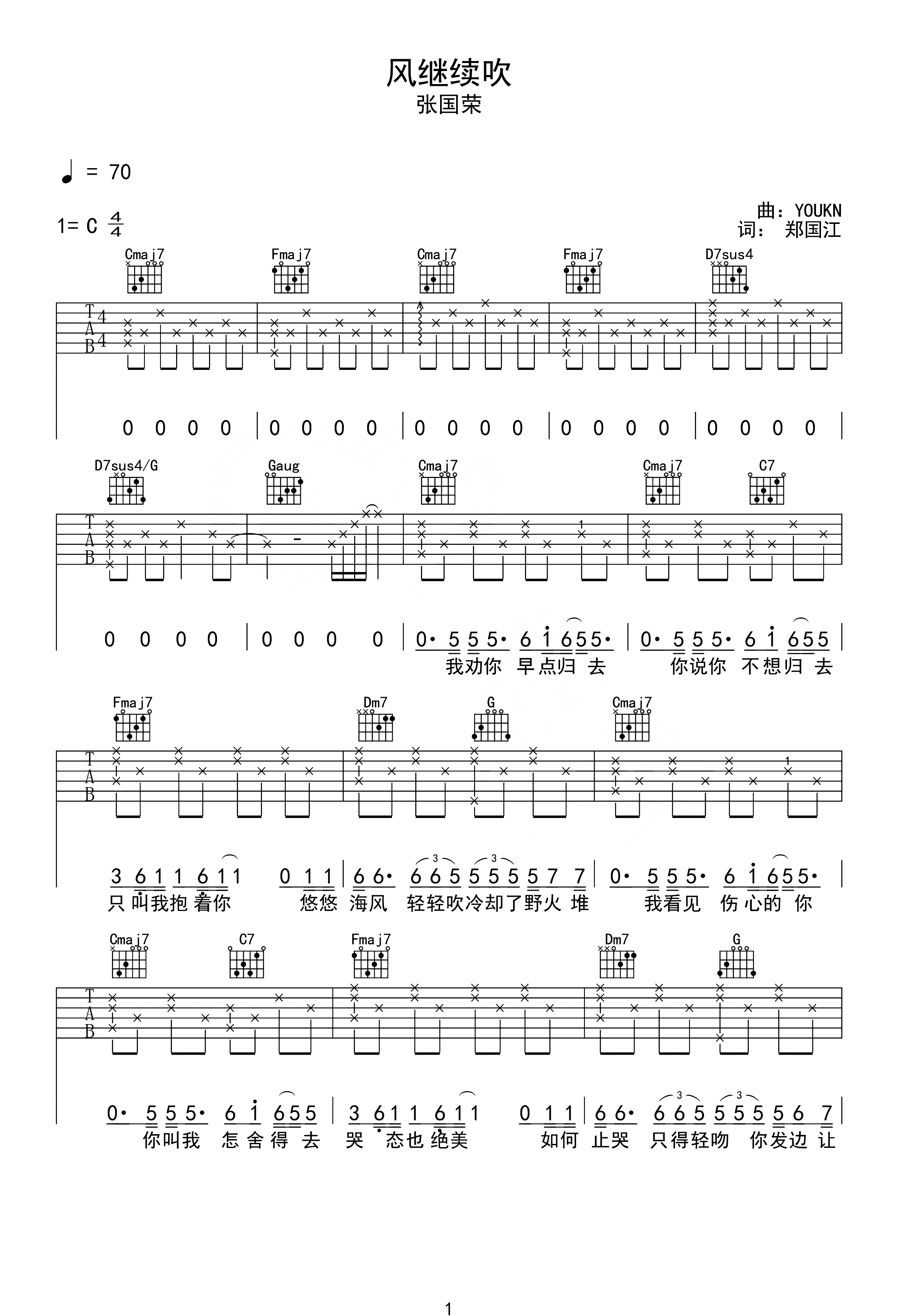 风继续吹吉他谱1-张国荣