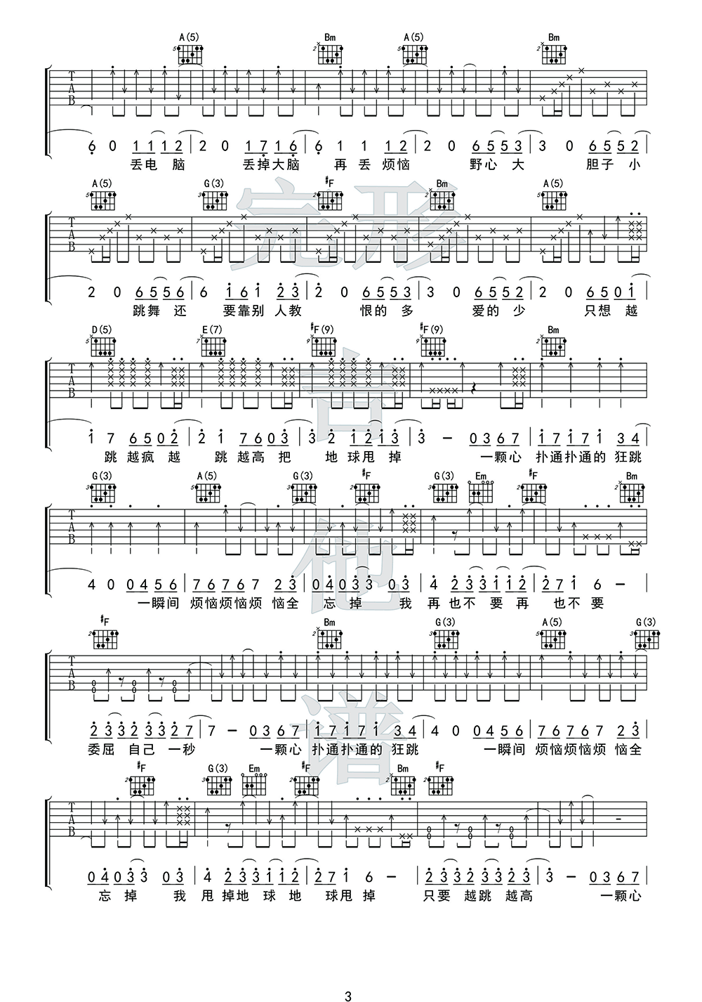 离开地球表面吉他谱_五月天_D调双音原版-图片1