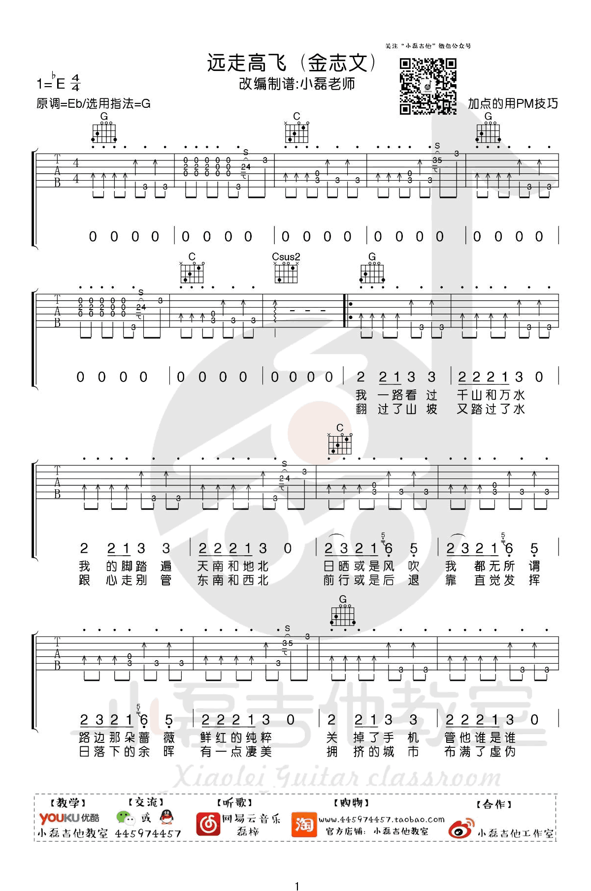 远走高飞吉他谱_金志文_G调和弦版 弹唱教学视频-图片1