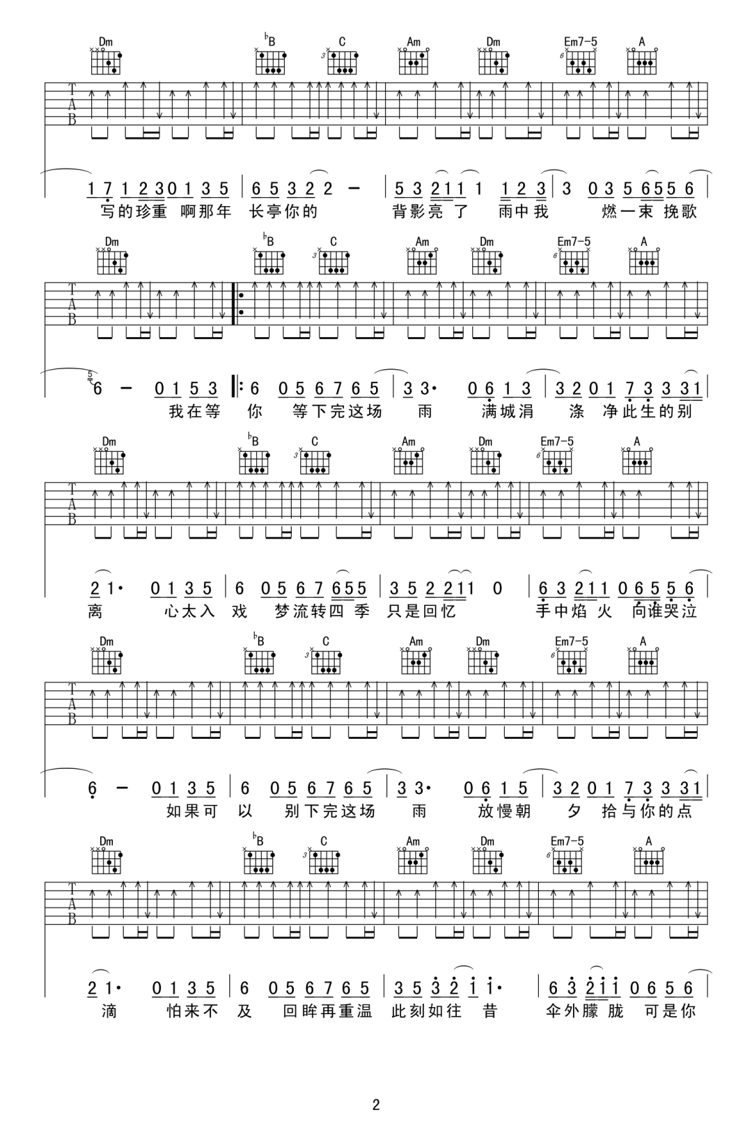 下完这场雨吉他谱_后弦_F调扫弦扫弦版-图片1