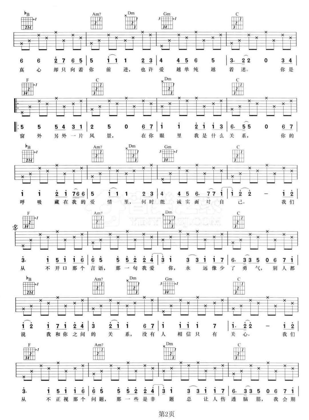 是非题吉他谱_范玮琪_F调单音指法-图片1