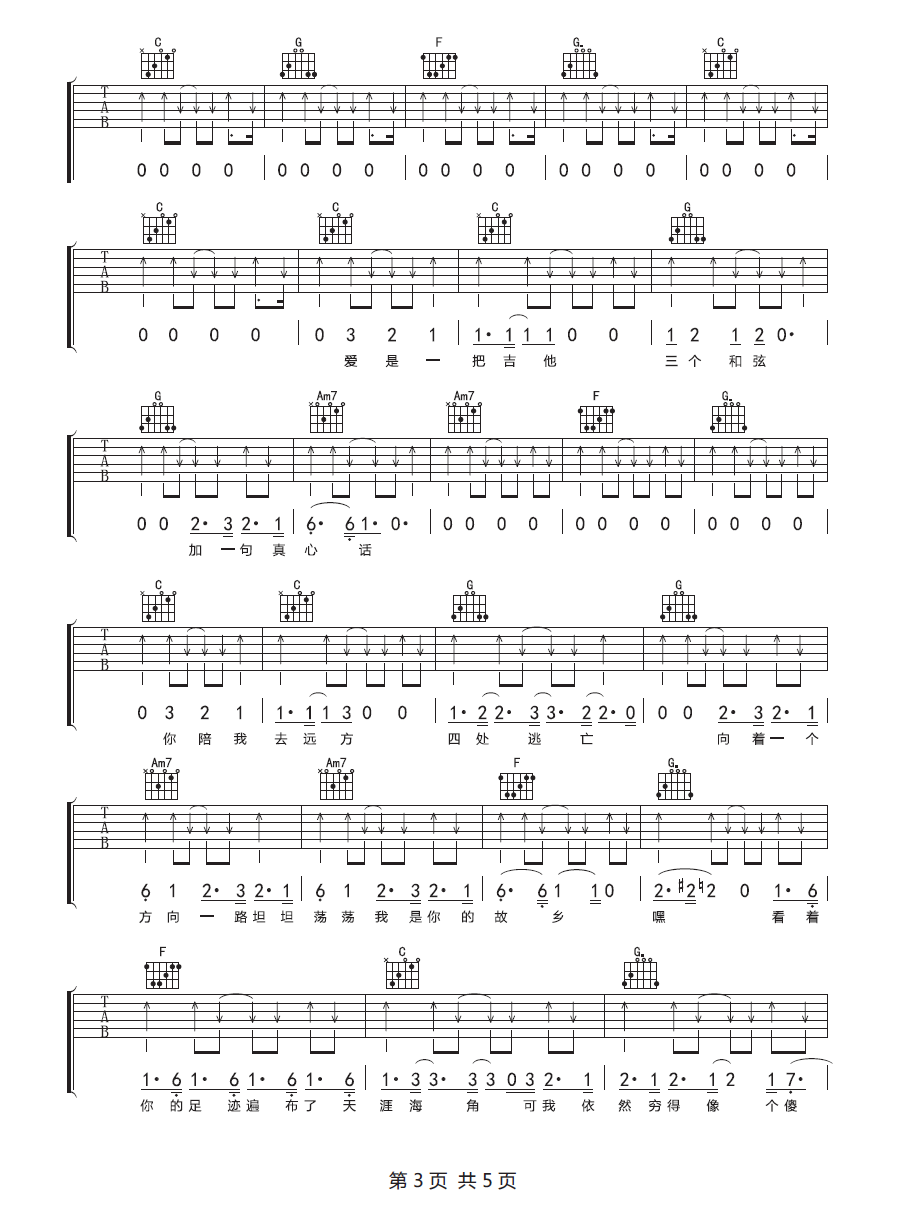 嘿吉他谱_沈以诚_C调和弦指法扫弦版-图片1