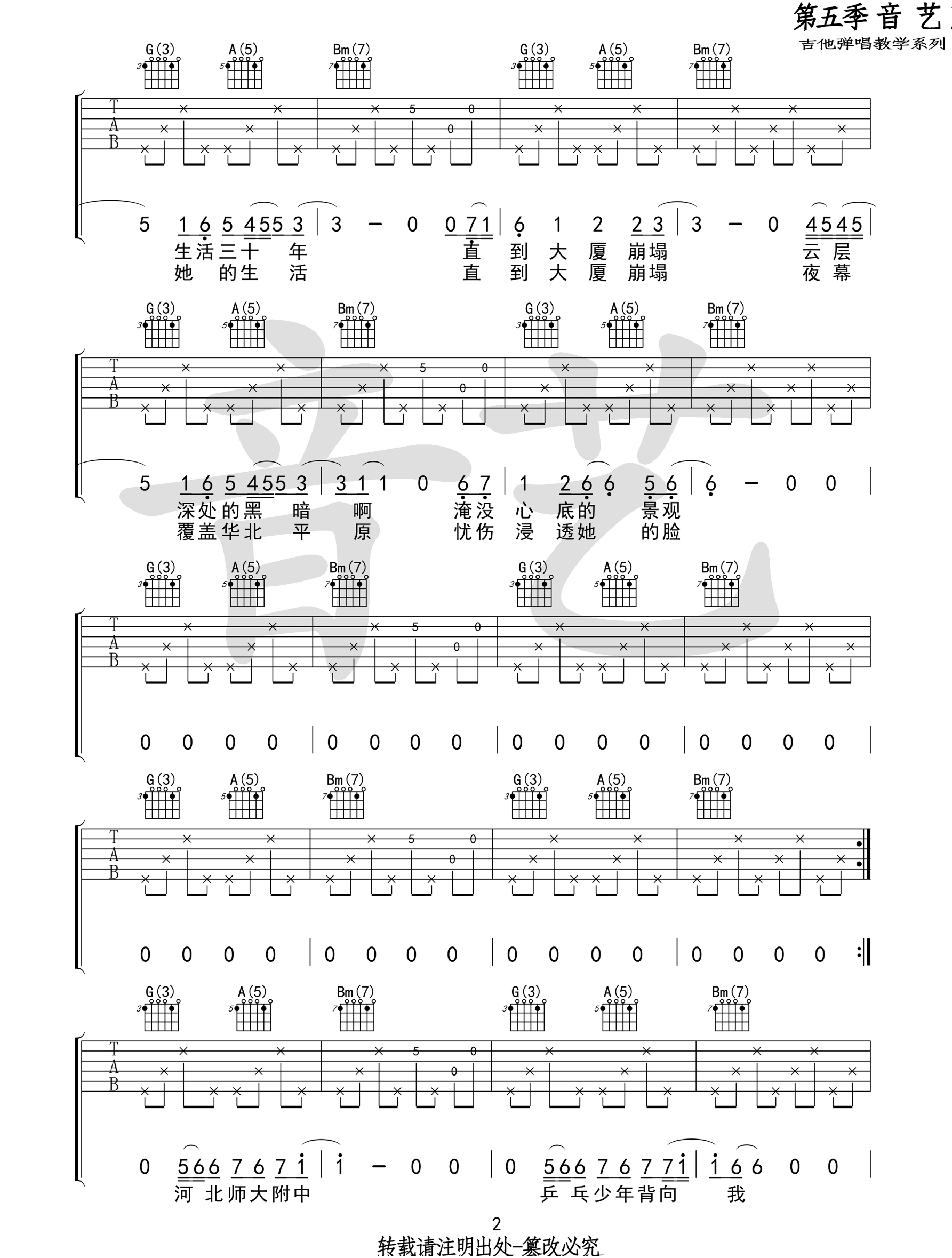 杀死那个石家庄人吉他谱2-万能青年旅店
