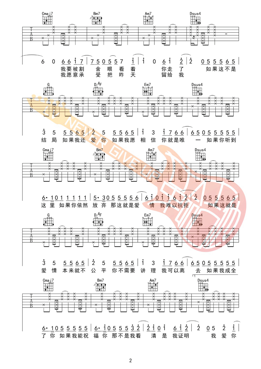 如果这就是爱情吉他谱_张靓颖_G调和弦拍弦版-图片1