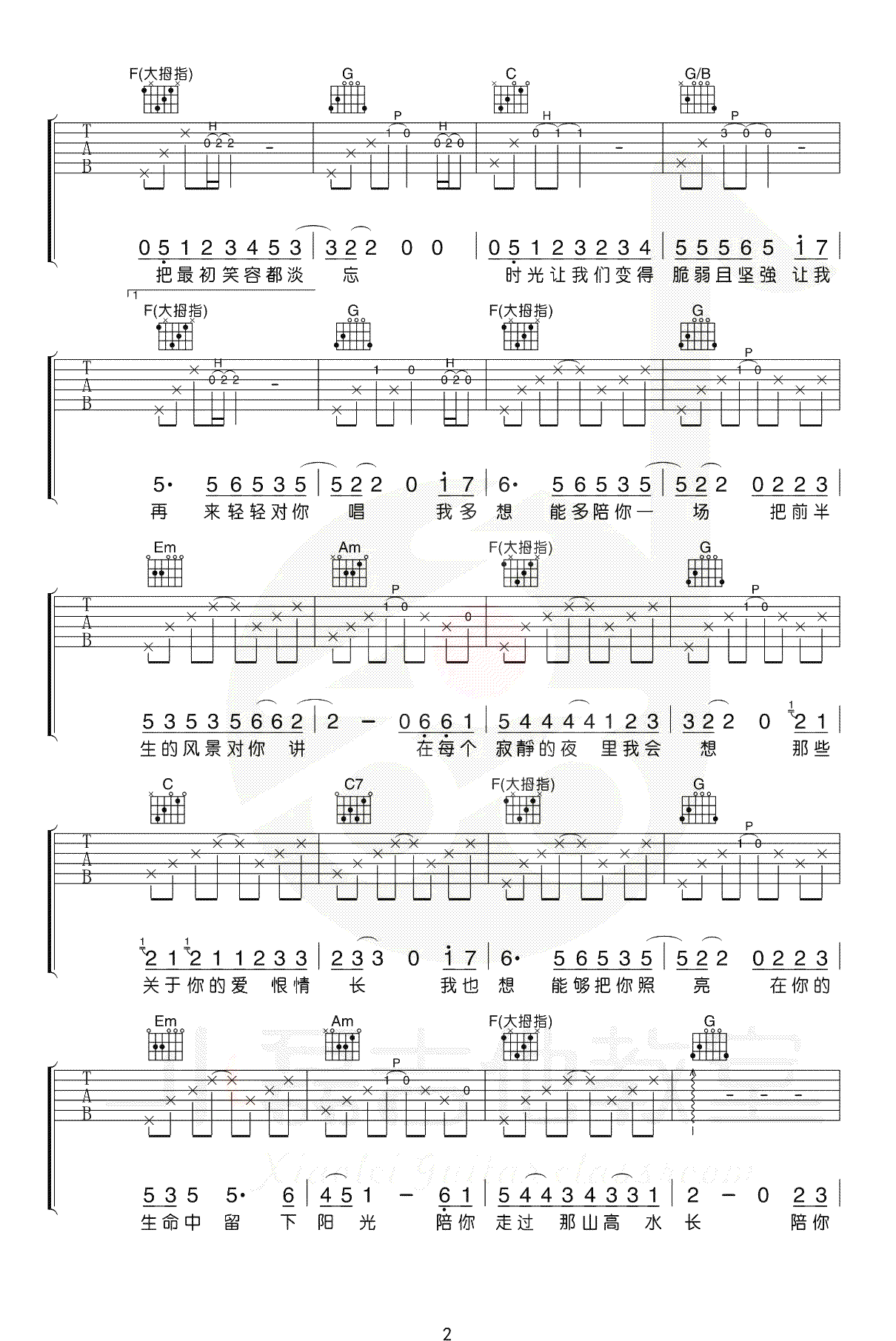 这一生关于你的风景吉他谱_隔壁老樊_C调演奏版 弹唱教学视频-图片1