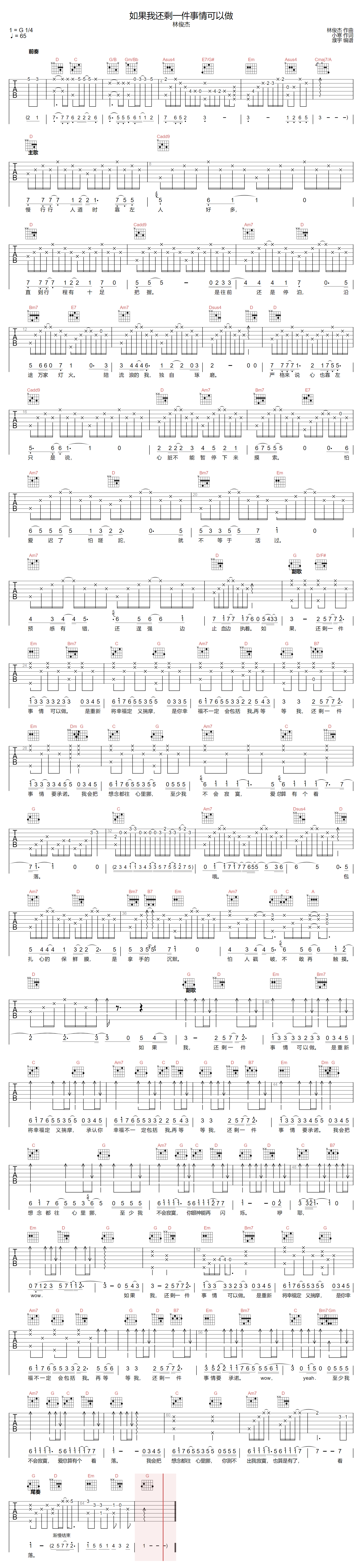 如果我还剩一件事情可以做吉他谱-林俊杰