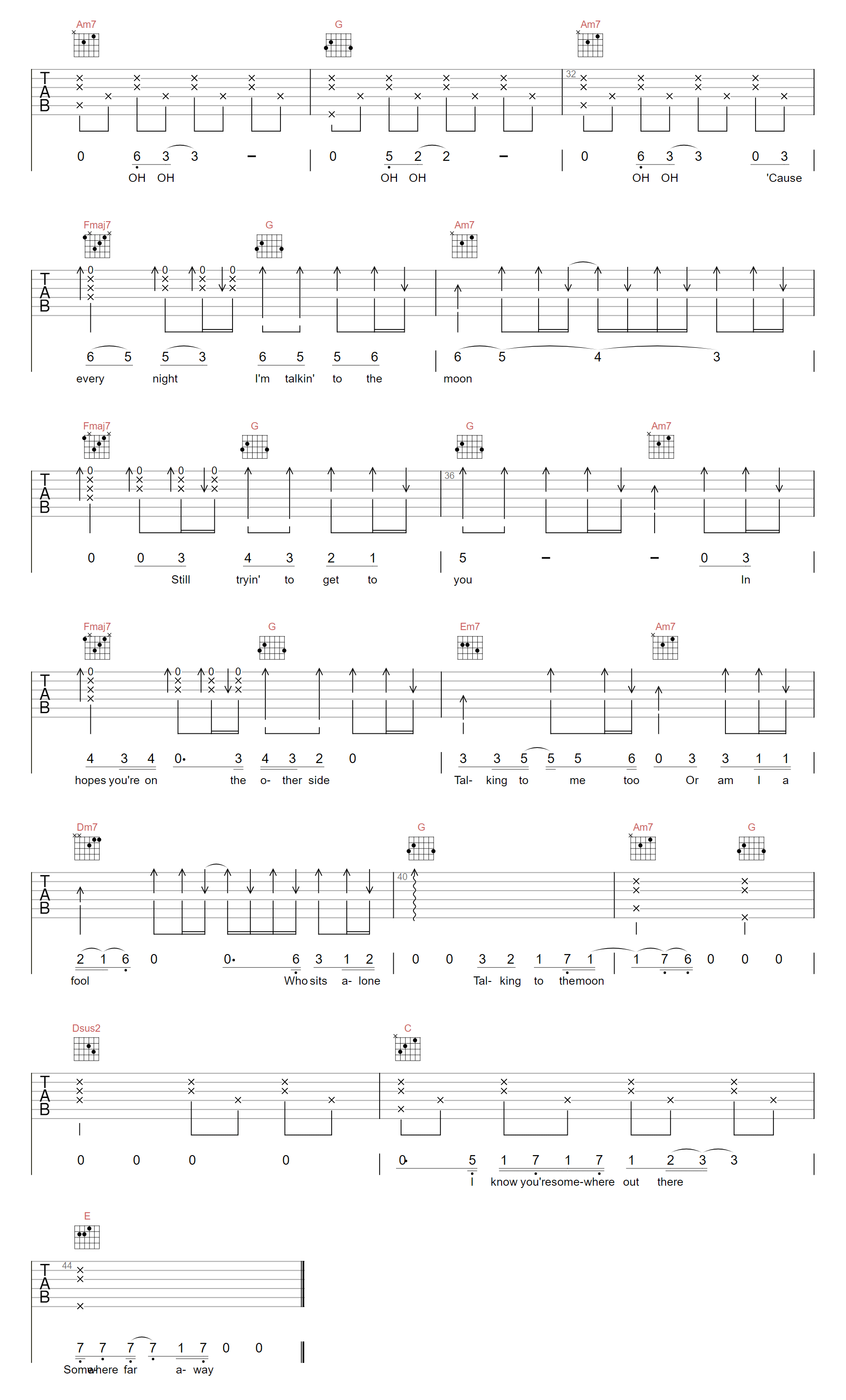 Talking To The Moon吉他谱_Bruno Mars_C调单音版