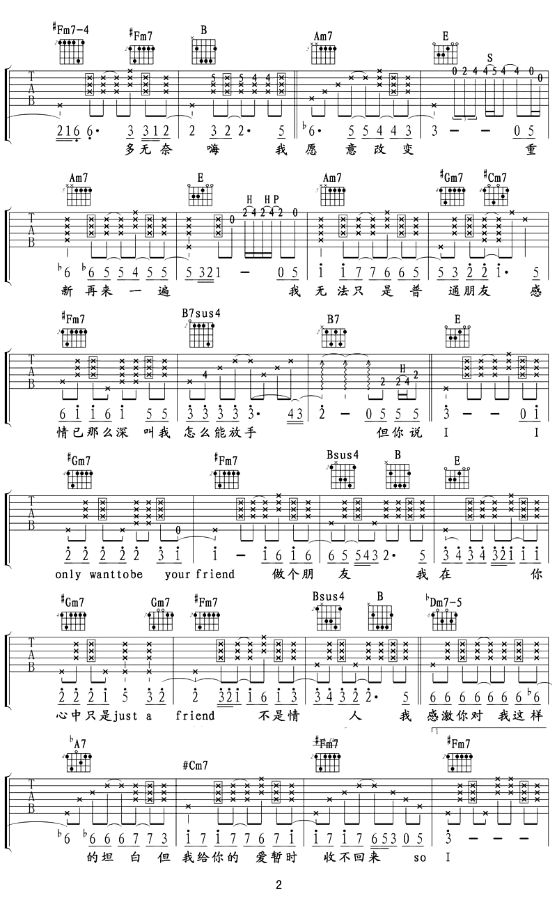 普通朋友吉他谱_陶喆_E调单音版 弹唱教学视频-图片1