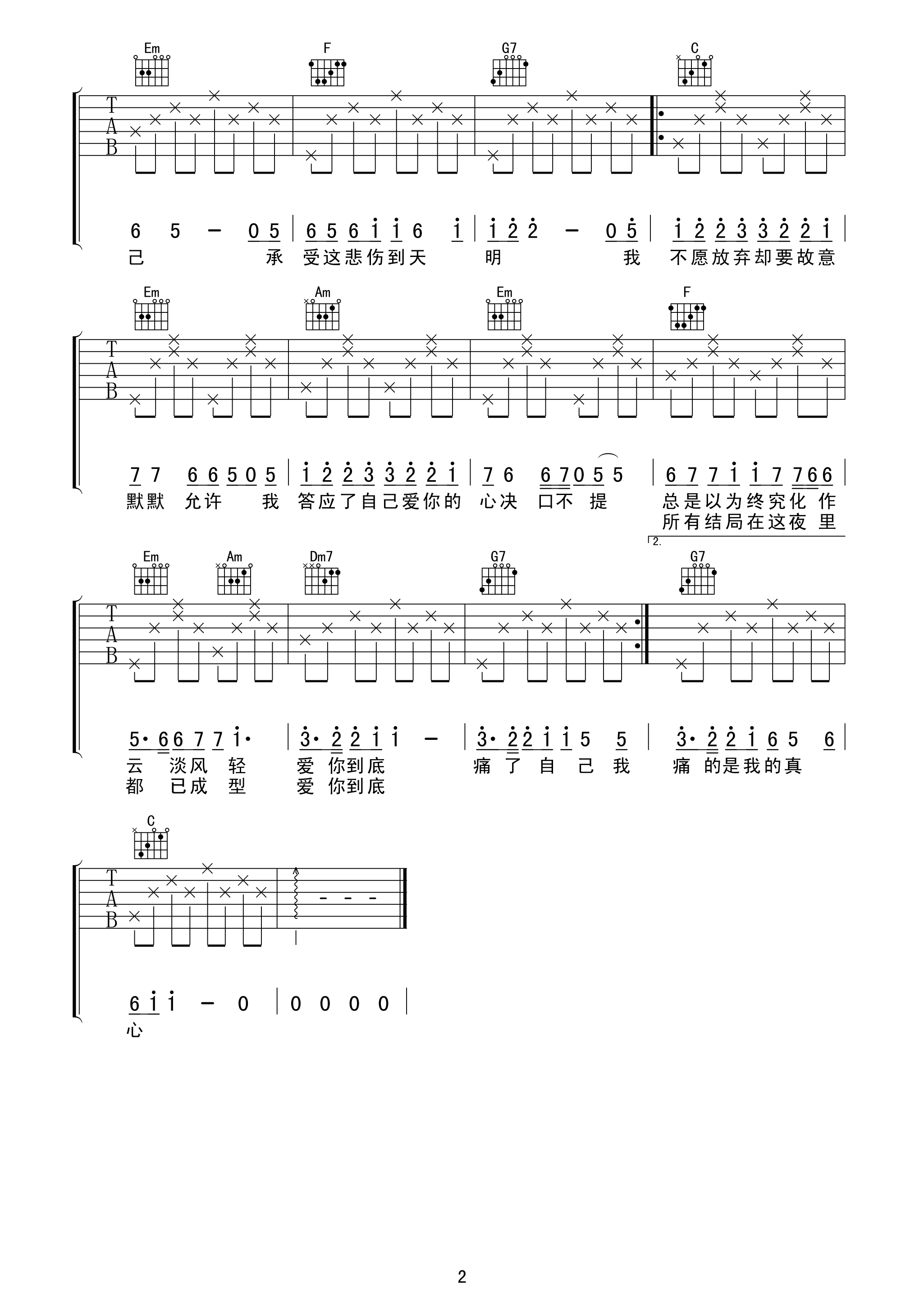 绝口不提爱你吉他谱2-郑中基