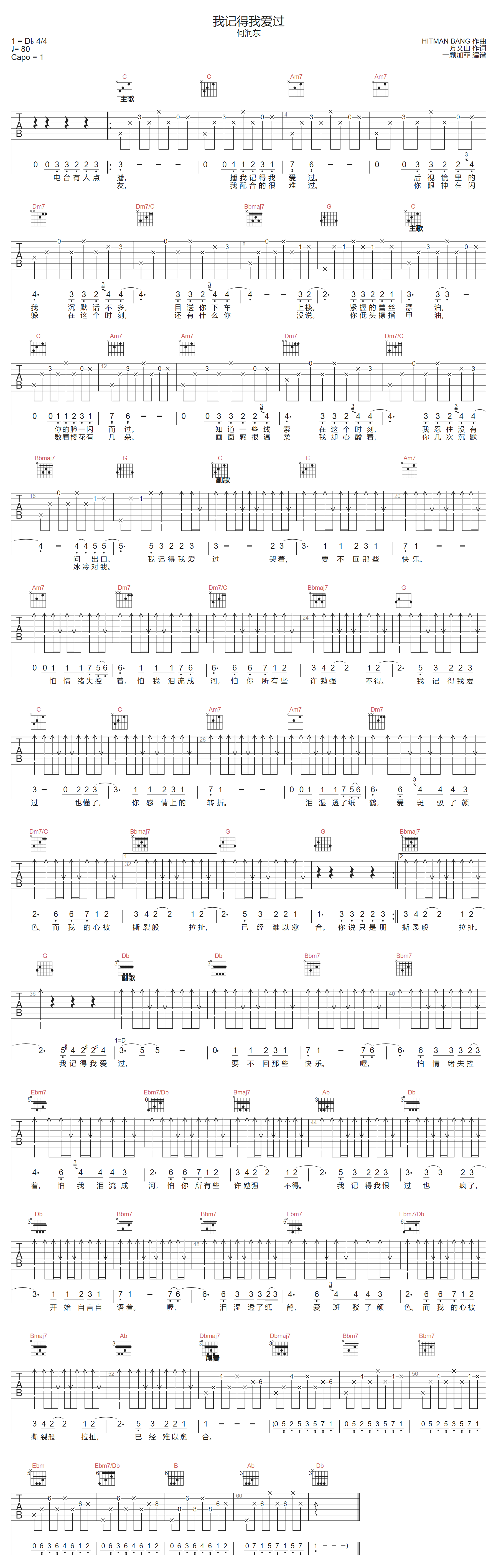 我记得我爱过吉他谱-何润东