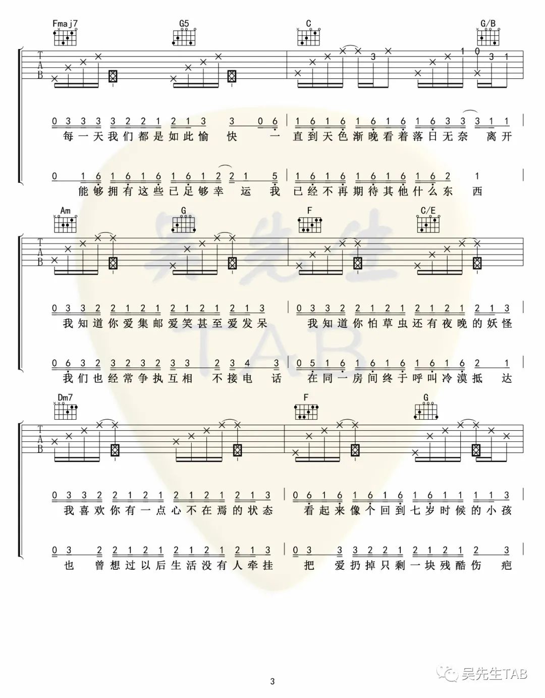 把回忆拼好给你吉他谱_王贰浪_C调演奏原版-图片1