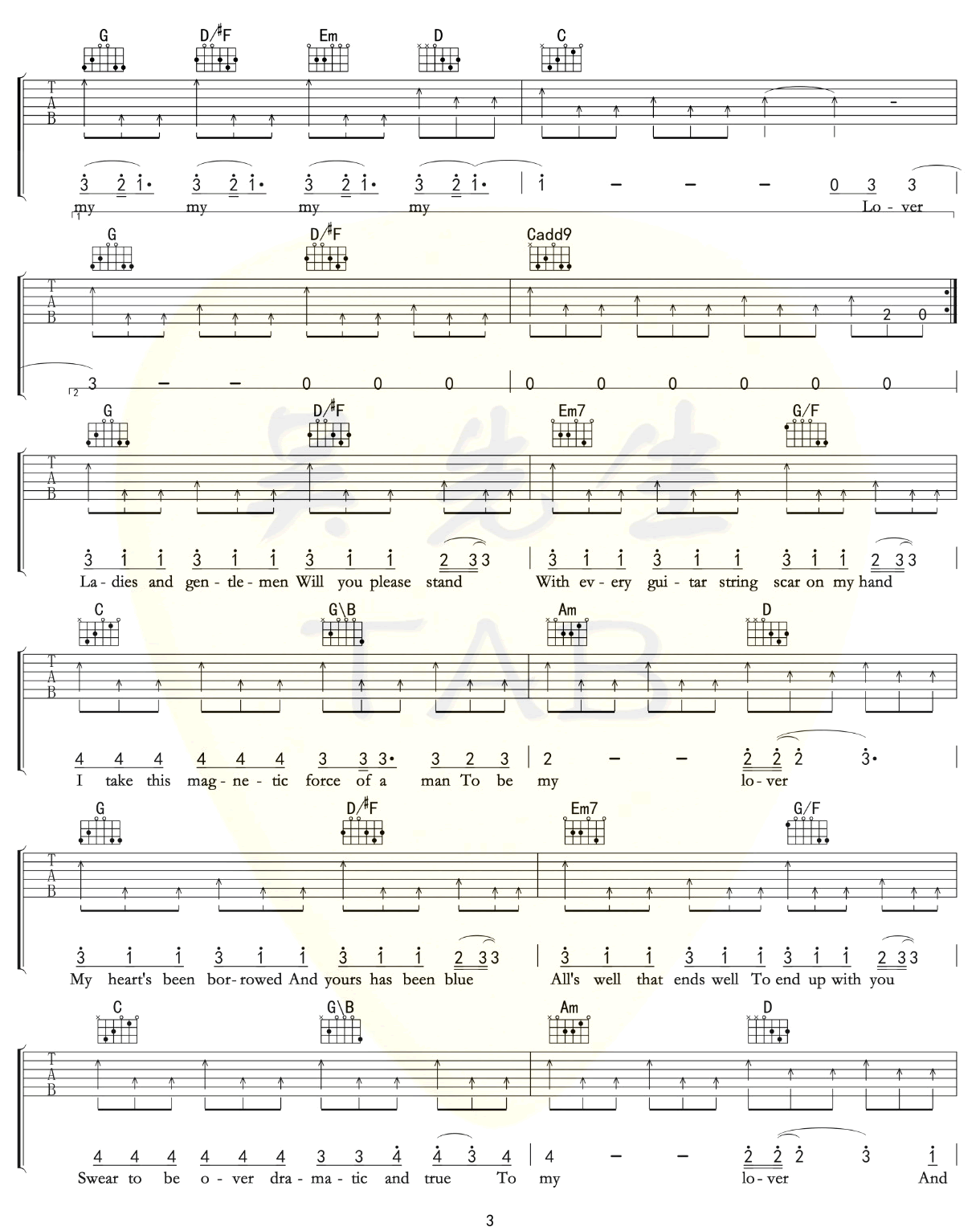 Lover吉他谱_Taylor Swift_G调扫弦指法原版-图片1