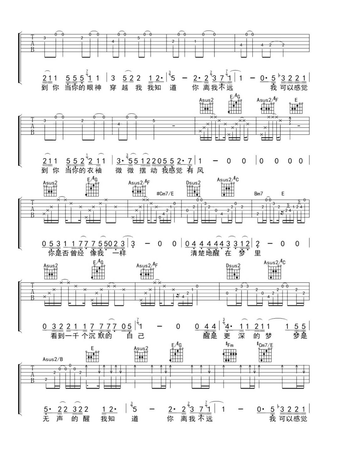 我知道你离我不远吉他谱_陈楚生_A调扫弦原版-图片1