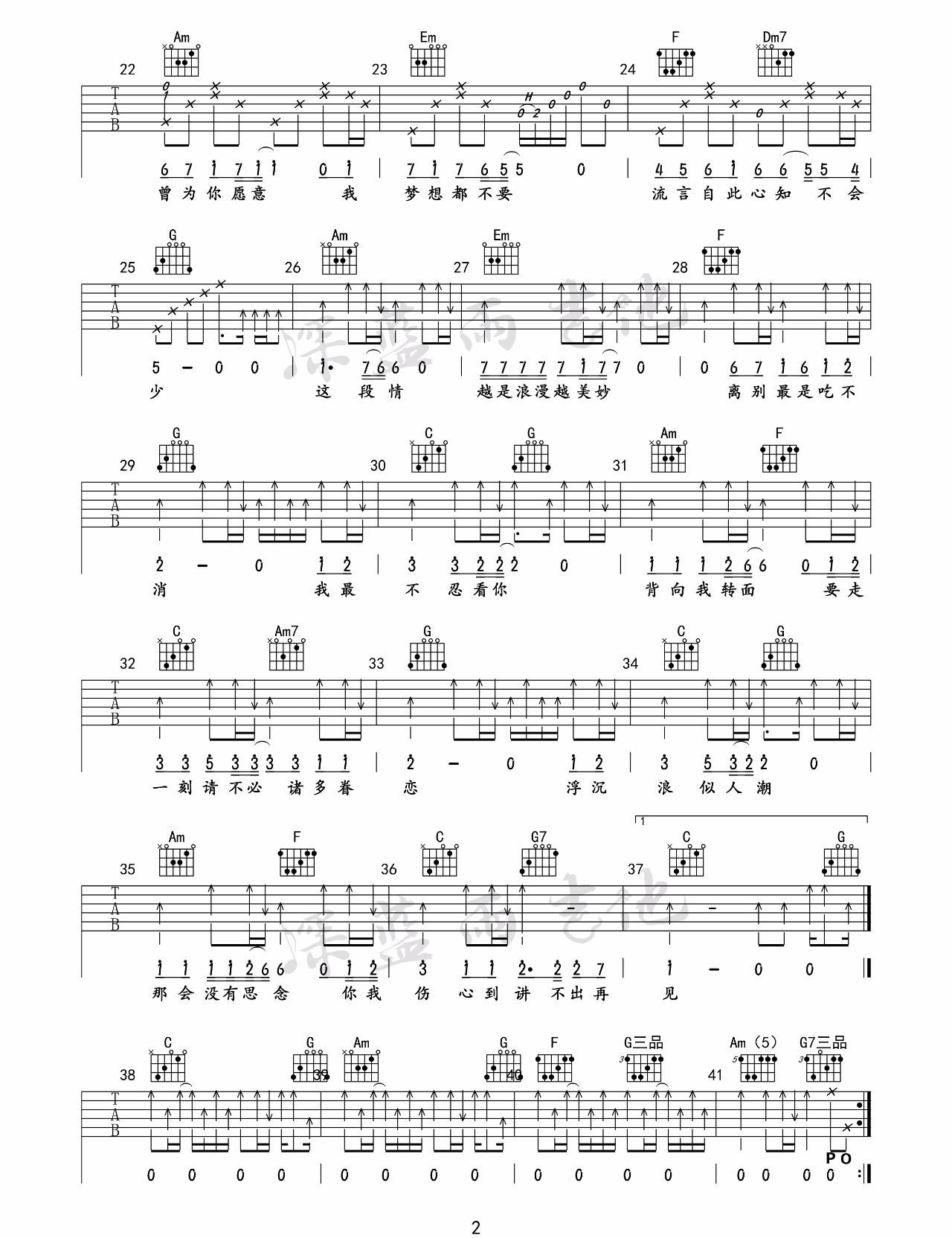 讲不出再见吉他谱_谭咏麟_C调调弦版 弹唱教学视频-图片1