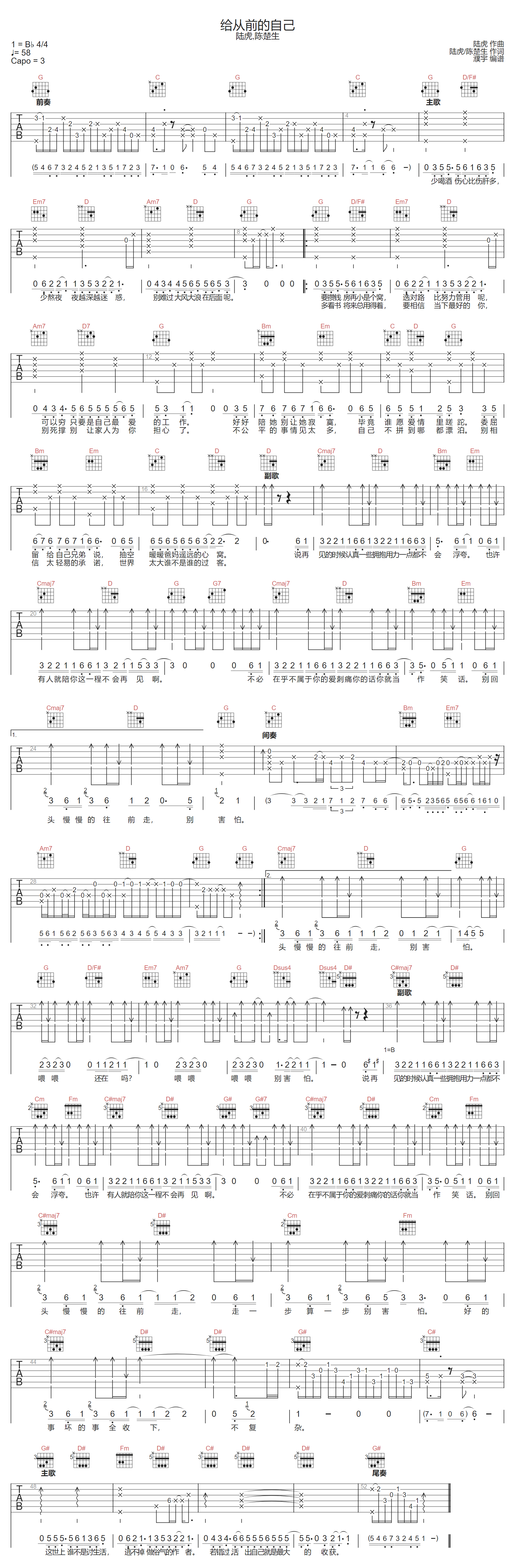 给从前的自己吉他谱-陈楚生