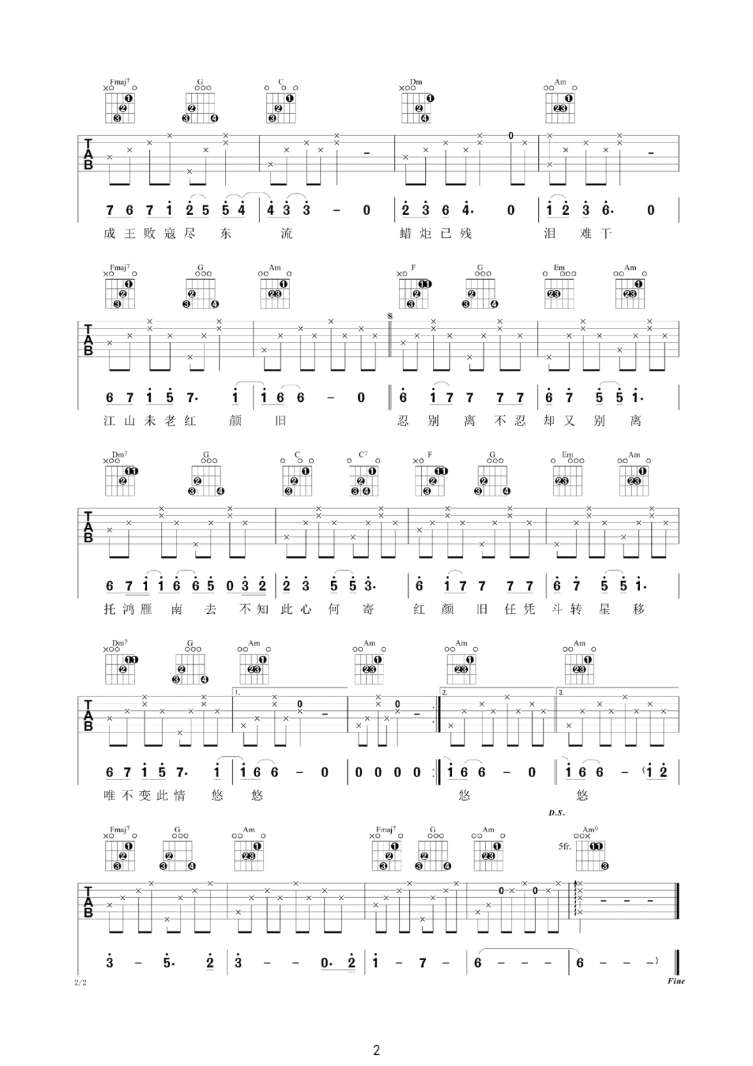 红颜旧吉他谱2-刘涛