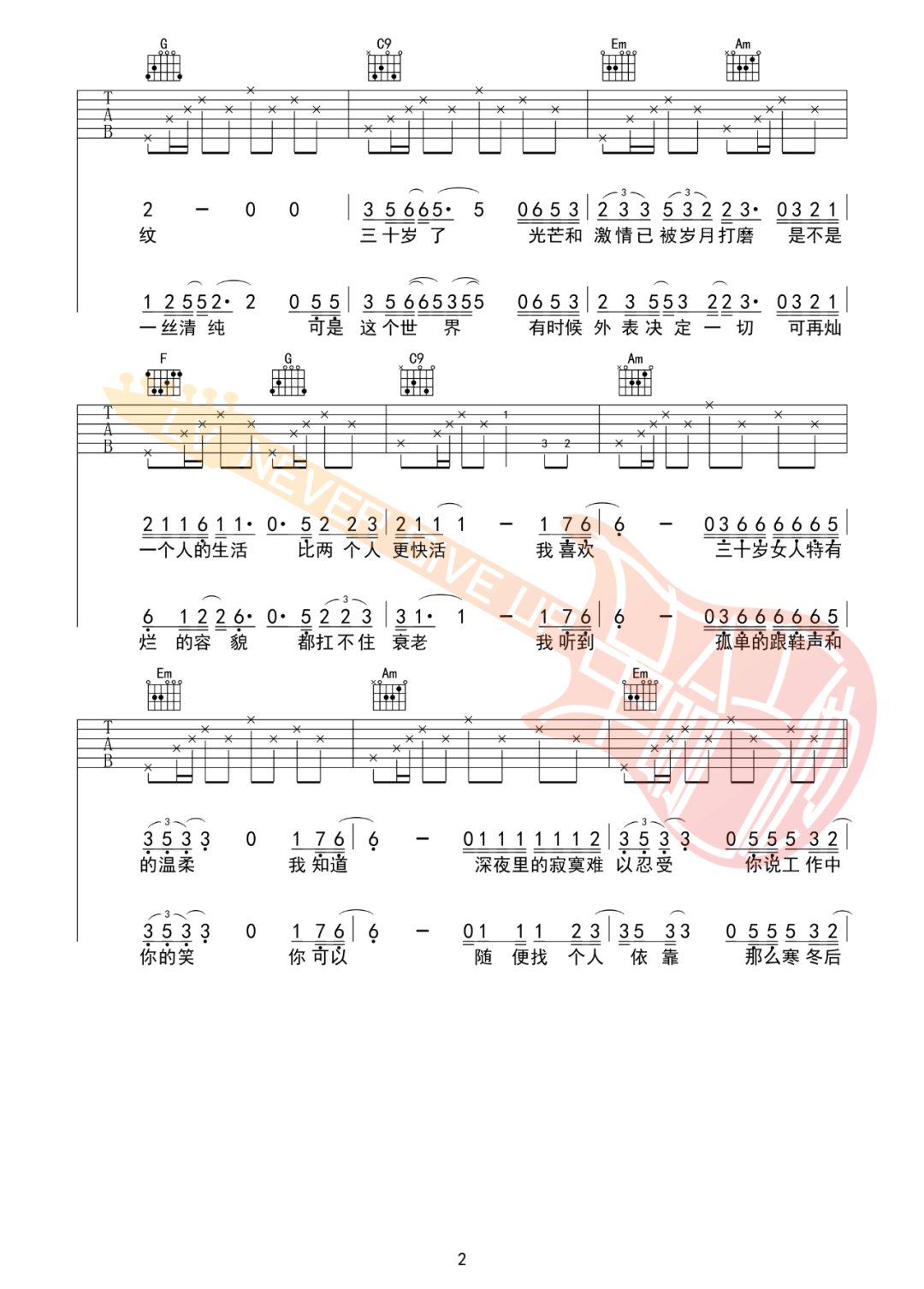 三十岁的女人吉他谱_赵雷_C调演奏版 弹唱教学视频-图片1