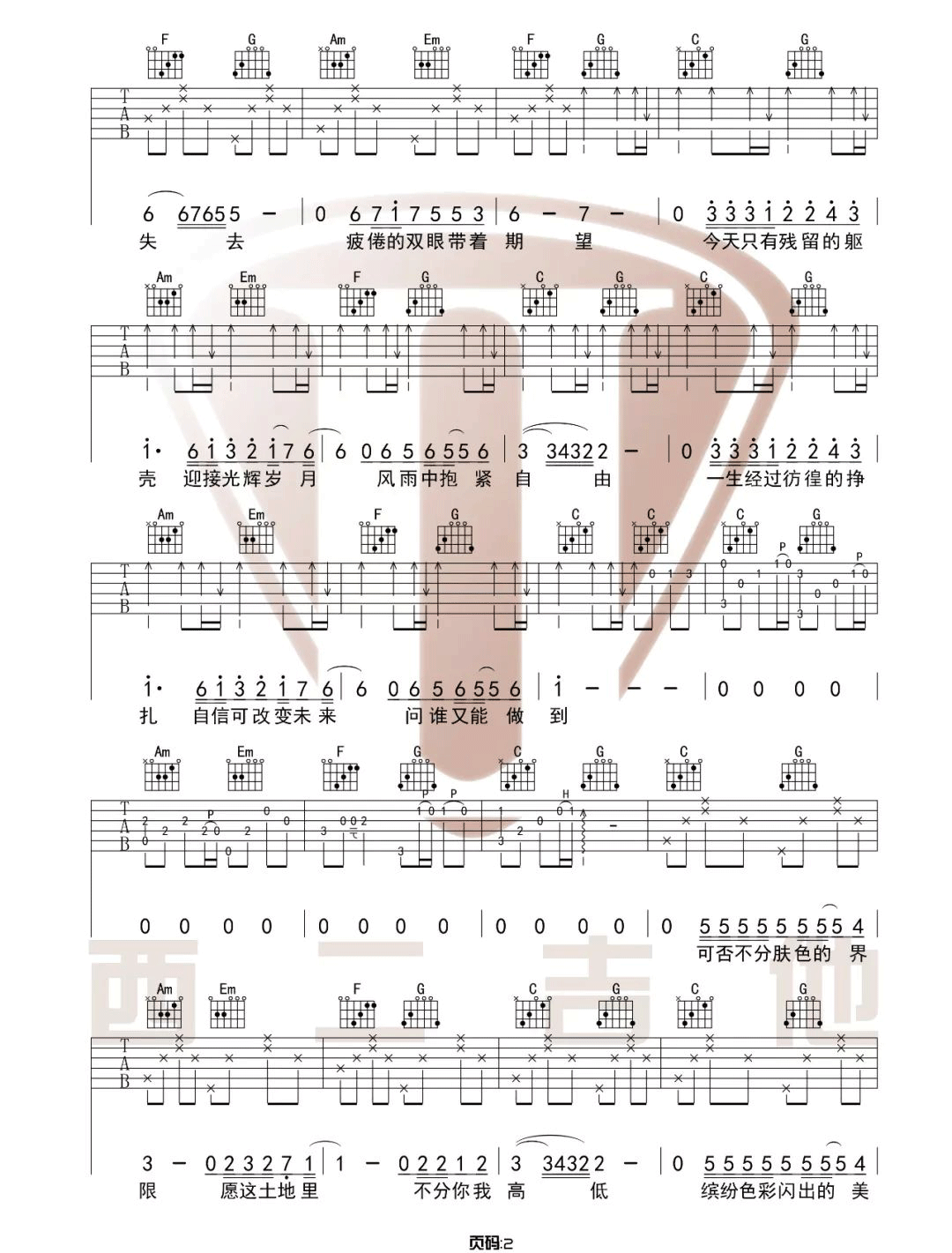 光辉岁月吉他谱_Beyond_C调双音版 弹唱教学视频-图片1