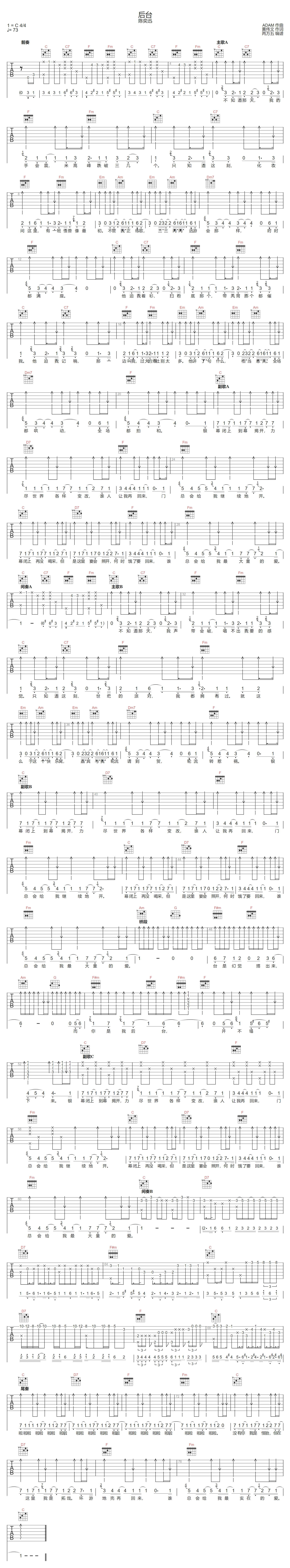 后台吉他谱-陈奕迅