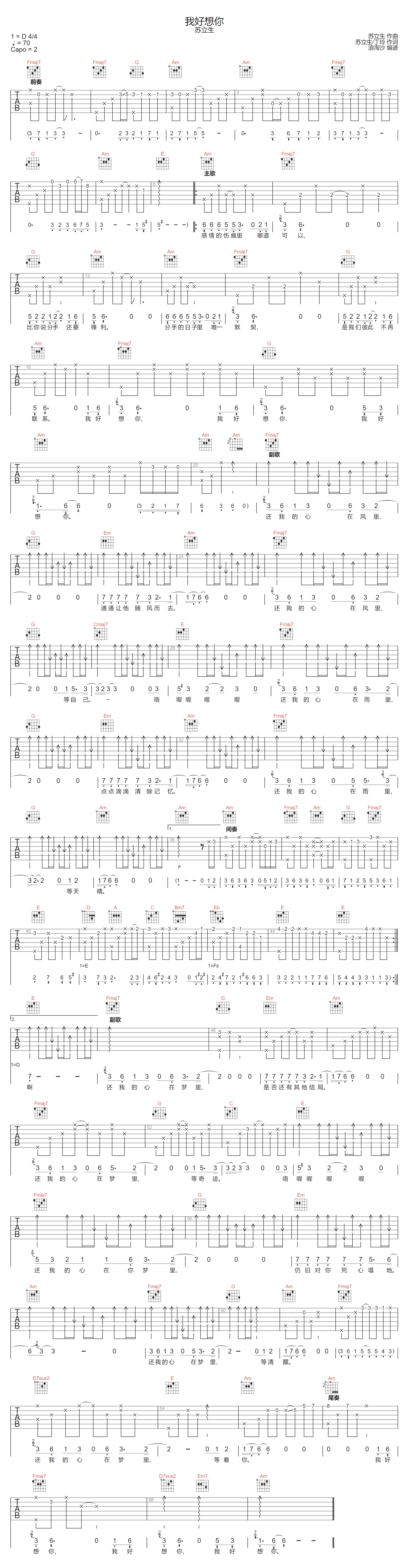 我好想你吉他谱_苏立生_C调演奏版