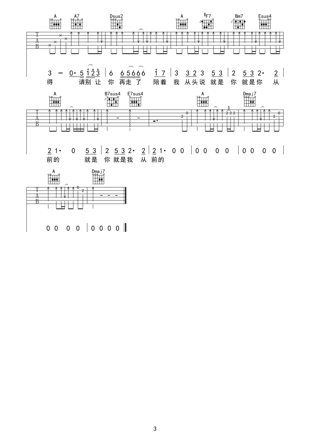 从前的人吉他谱_曾昭玮_A调和弦版