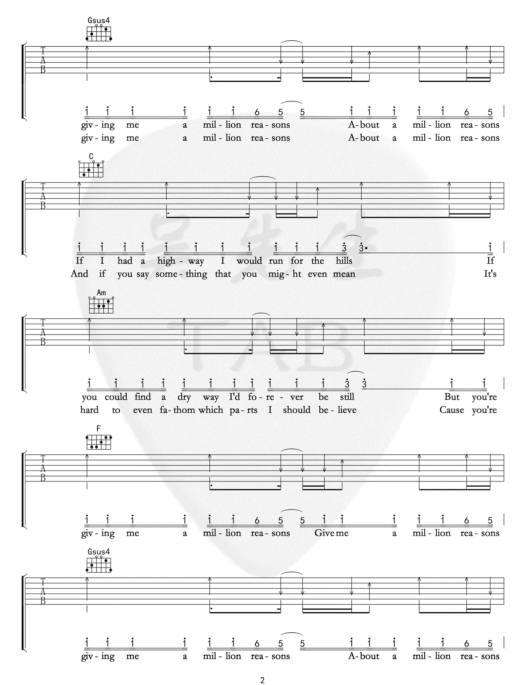 Million Reasons吉他谱_Lady Gaga_C调和弦版