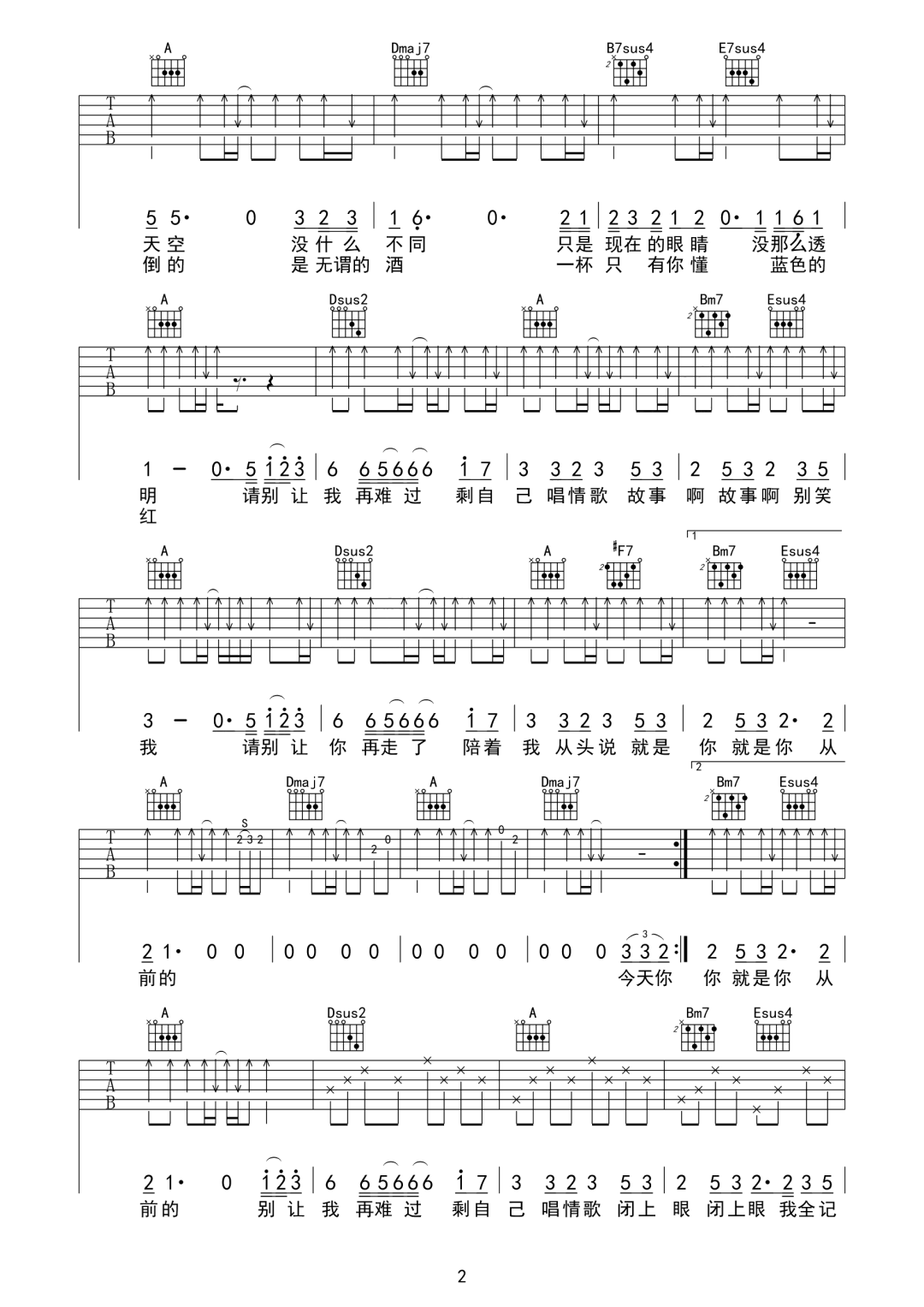 从前的人吉他谱_曾昭玮_A调和弦版