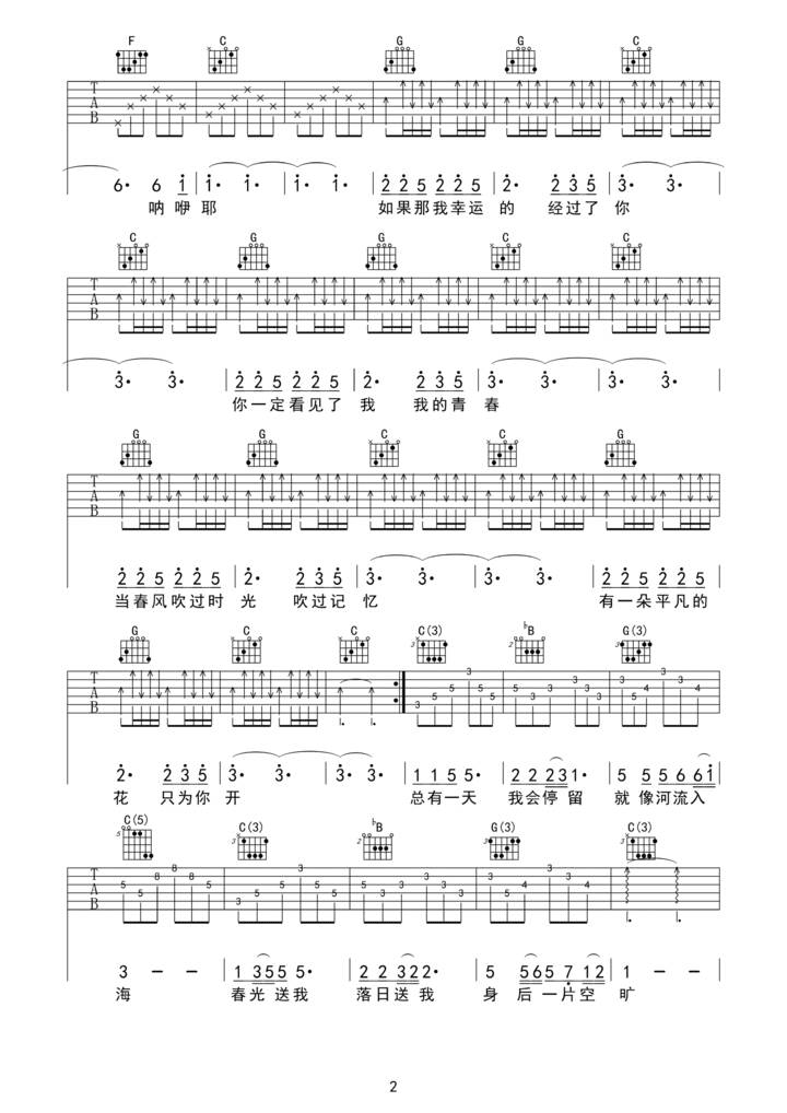 在路上吉他谱_瓦其依合_C调演奏版