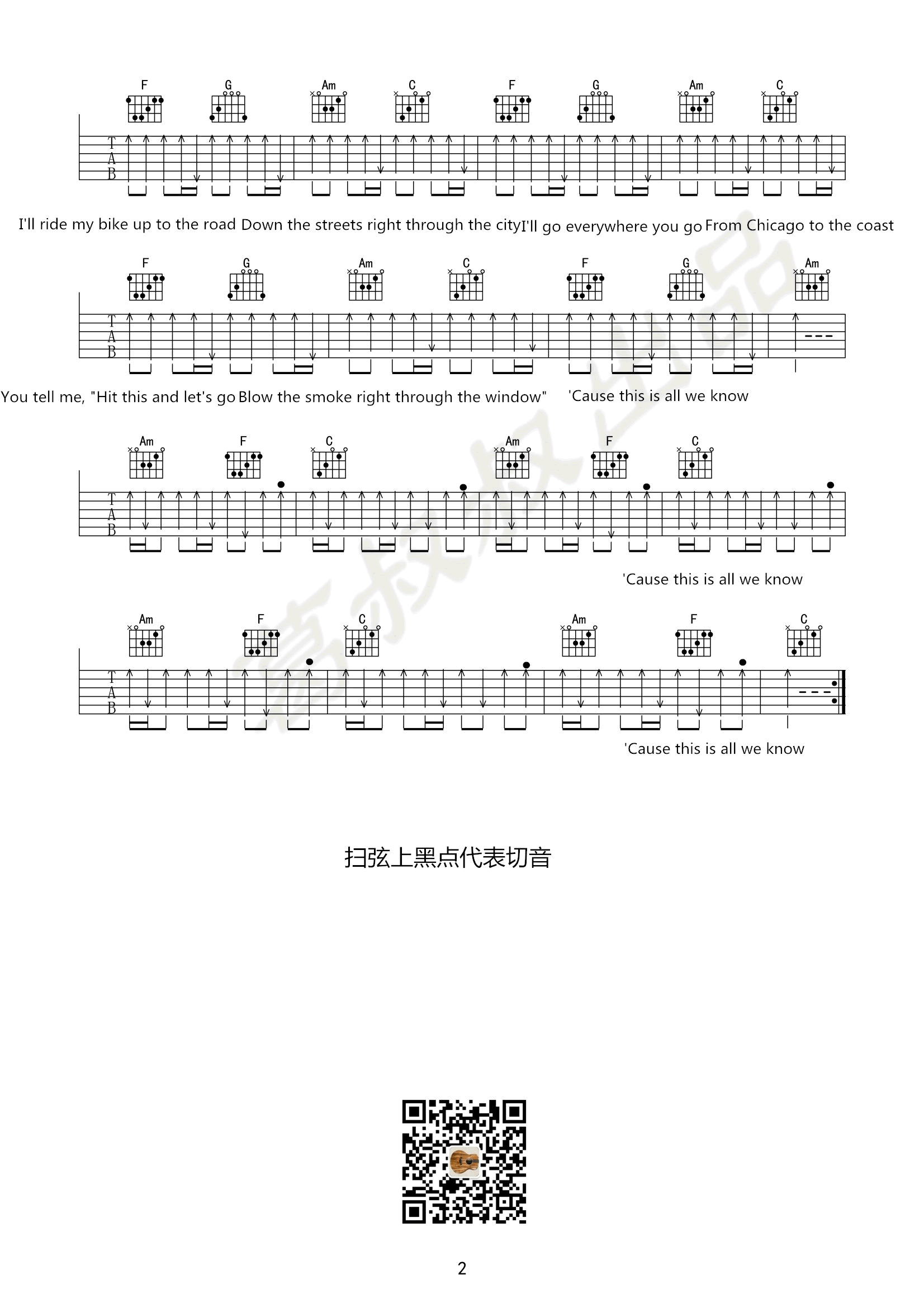All We Know吉他谱_烟鬼组合_C调调弦版