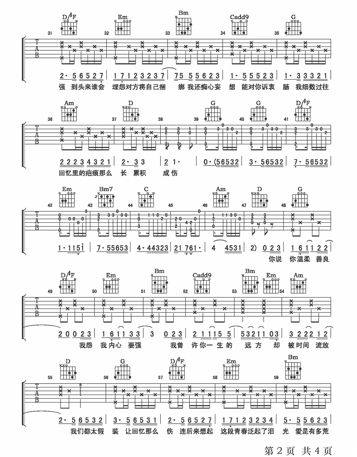 回忆那么伤吉他谱2-孙子涵