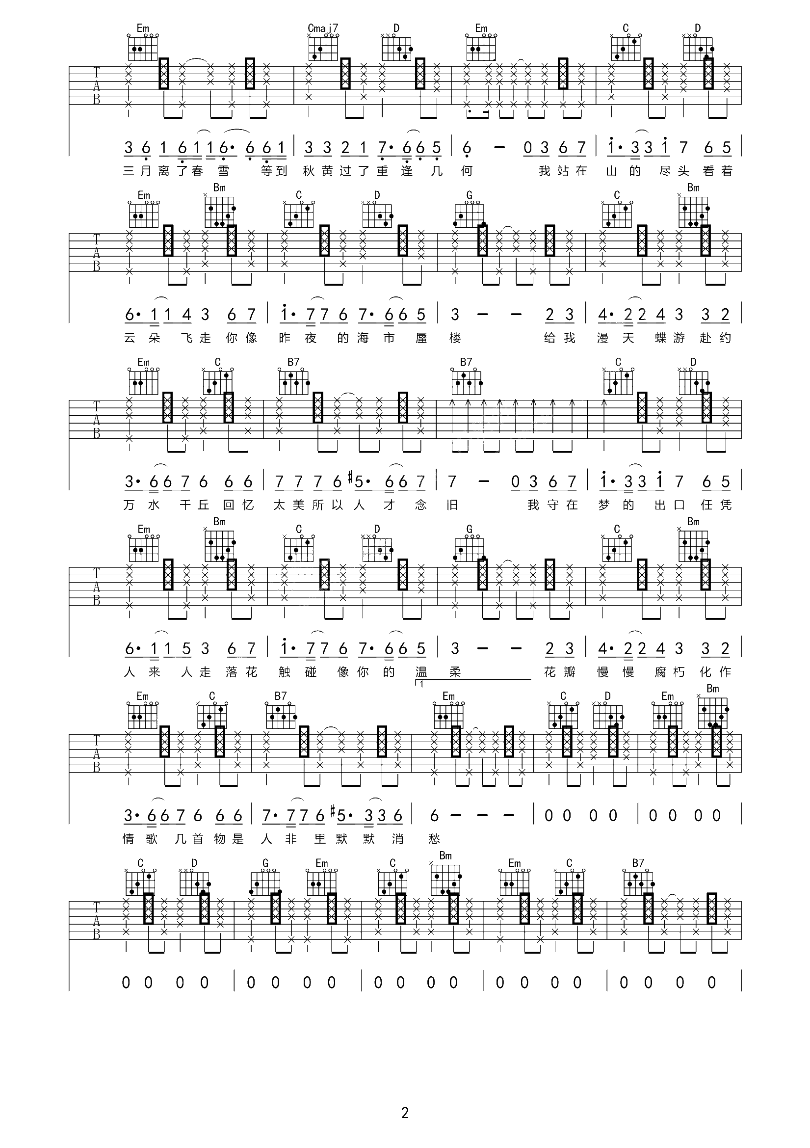 念旧吉他谱_阿悠悠_G调调弦版