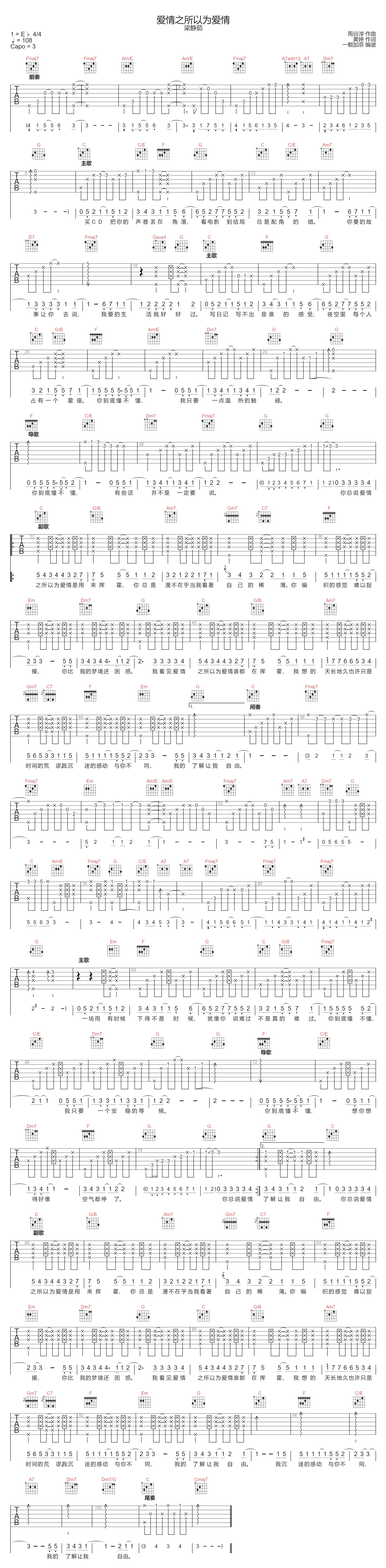 爱情之所以爱情吉他谱-梁静茹